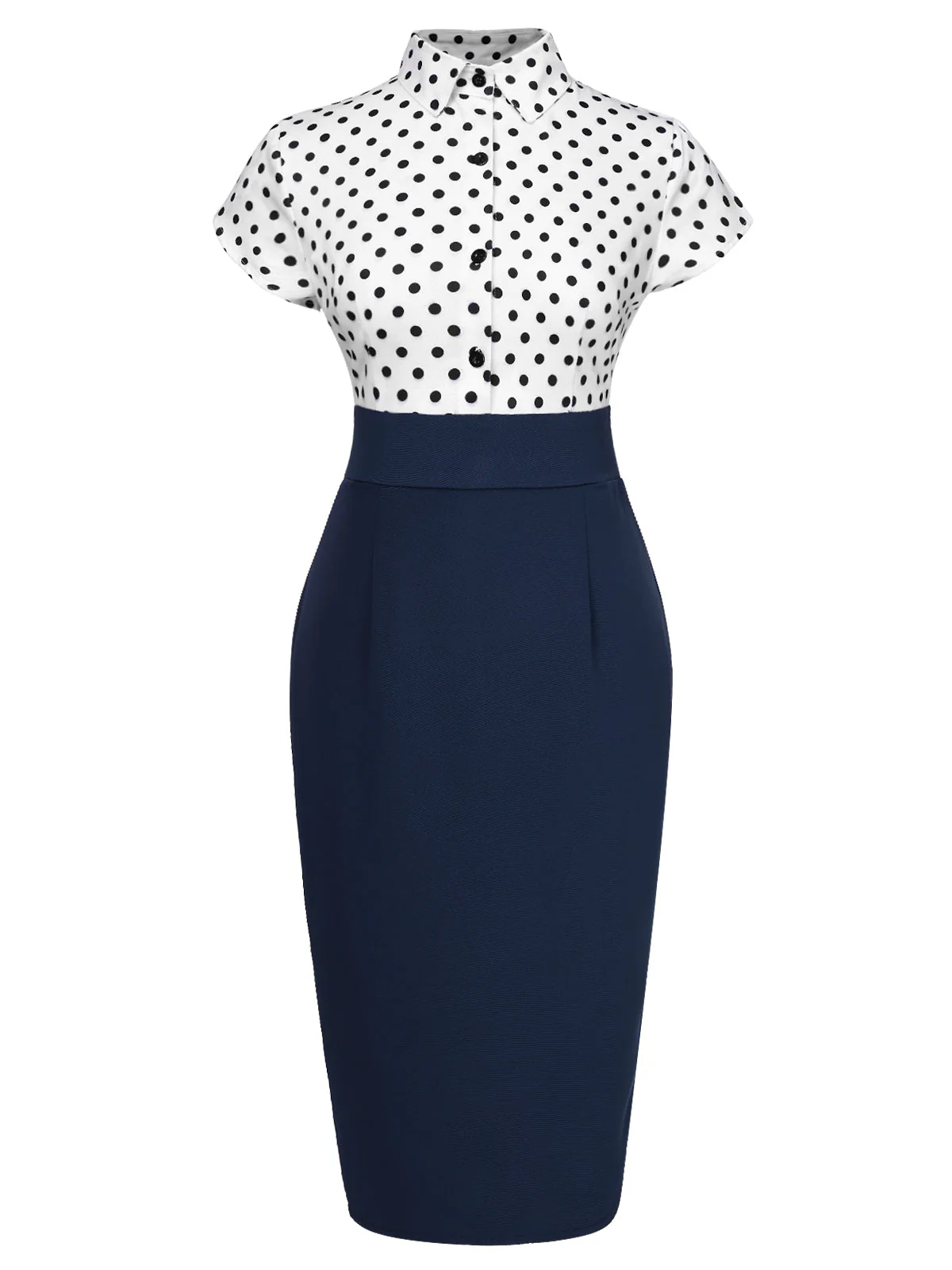 Blau 1960er Hemdkragen Polka Dots Patchwork Kleid - Image 2