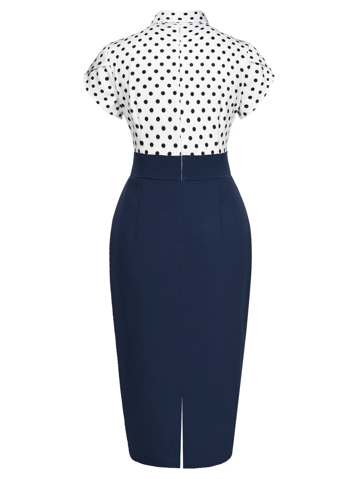 Blau 1960er Hemdkragen Polka Dots Patchwork Kleid - Image 4