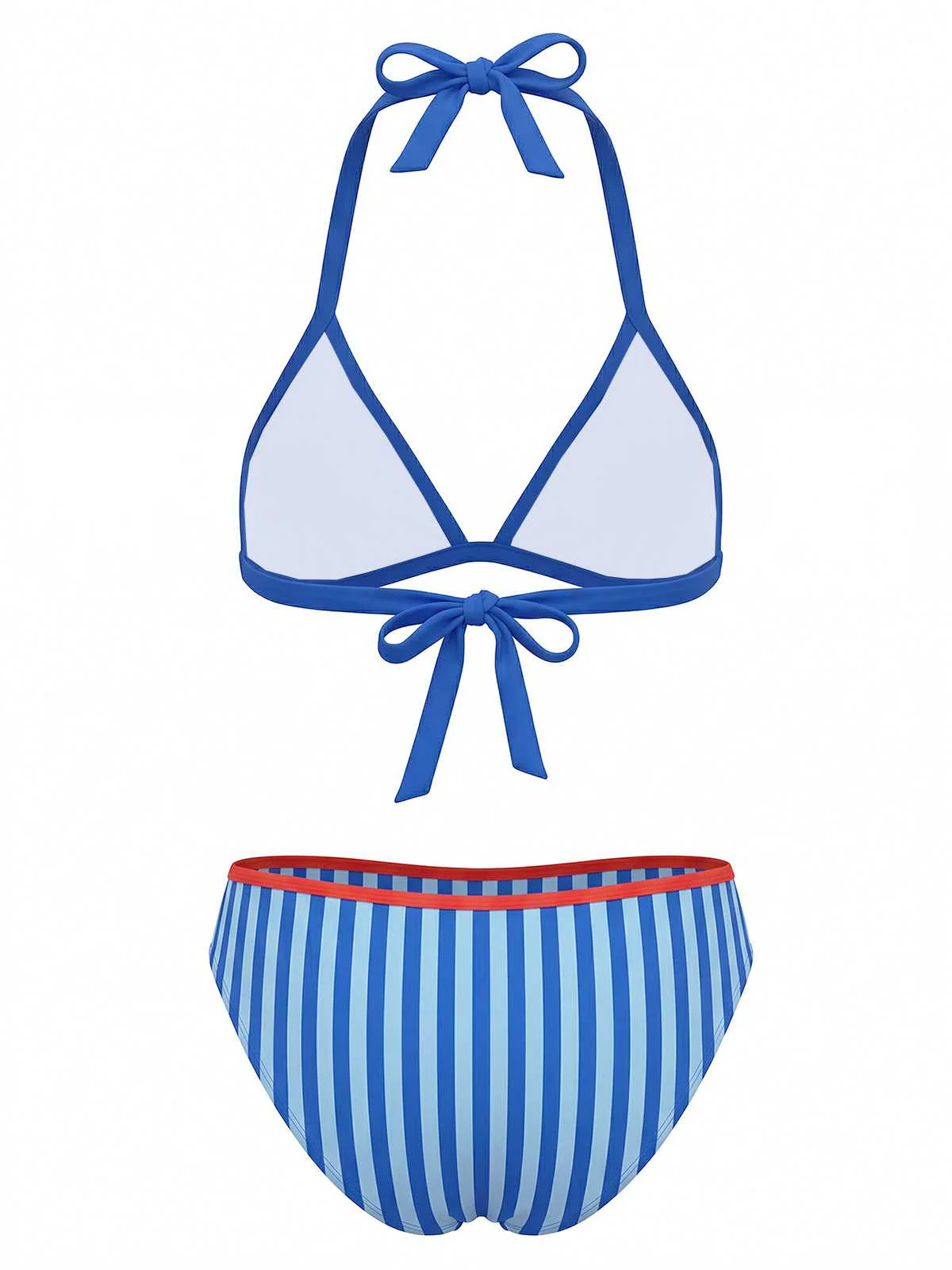 Blau 1960er Hummer Print Streifen Triangle Bikini Set - Image 3