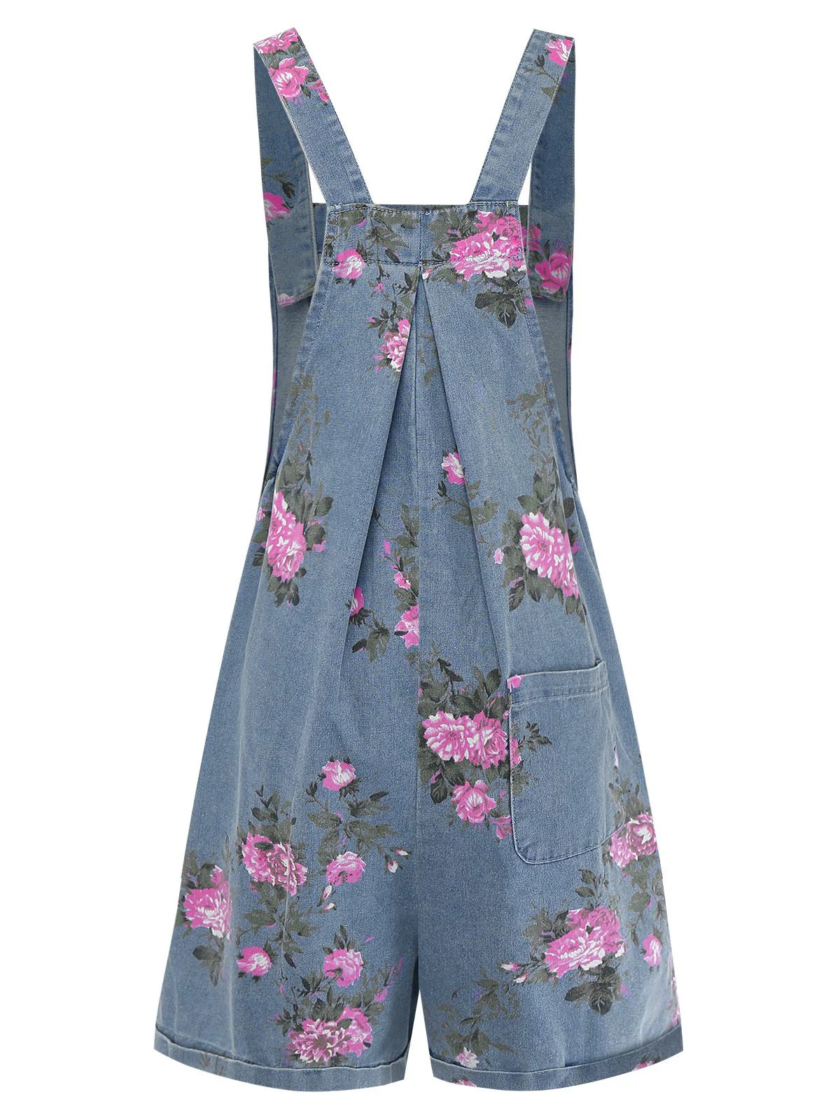 Blau 1960er Jeansstoff Blumen Breit Träger Romper - Image 3