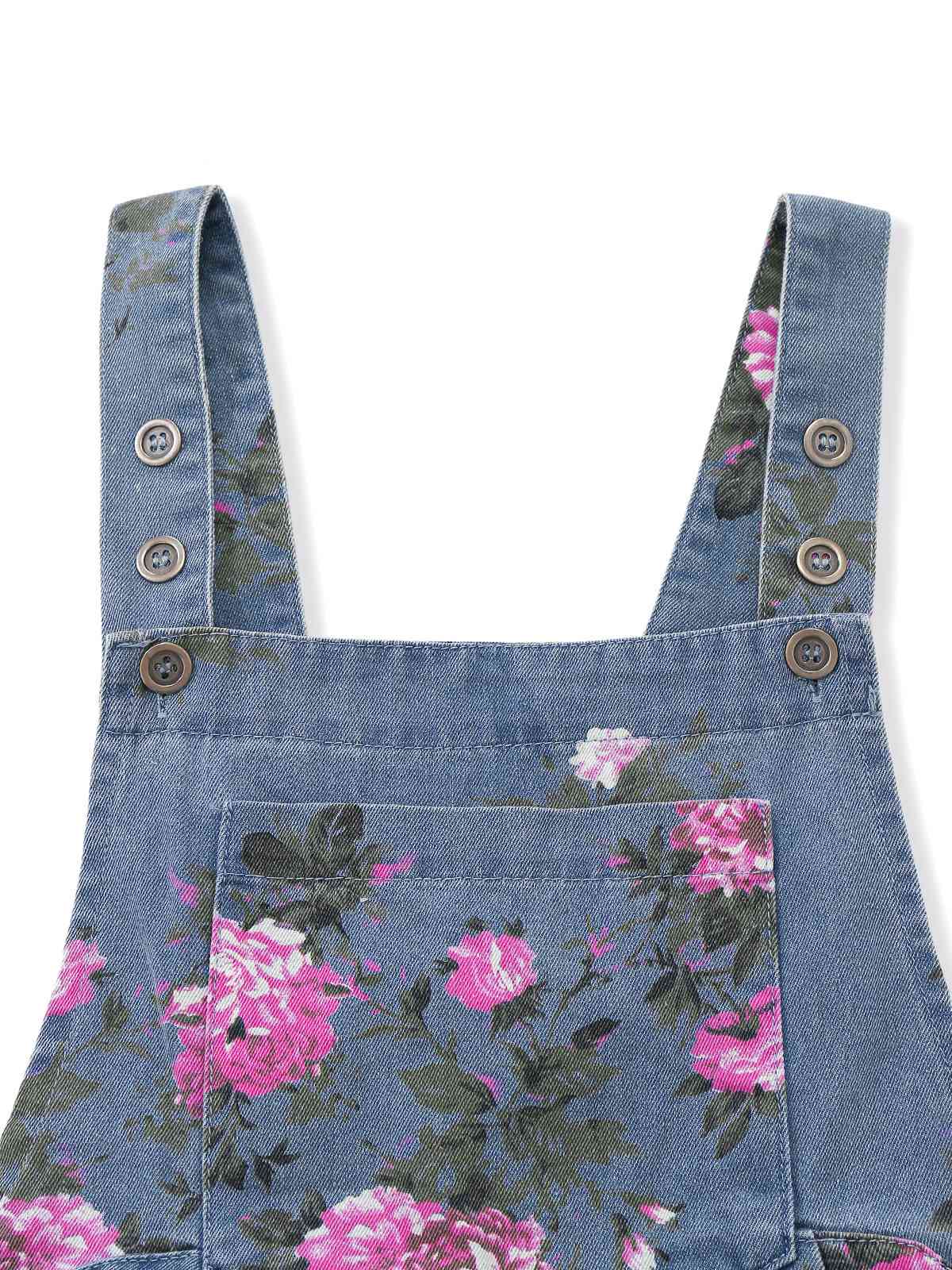 Blau 1960er Jeansstoff Blumen Breit Träger Romper - Image 4