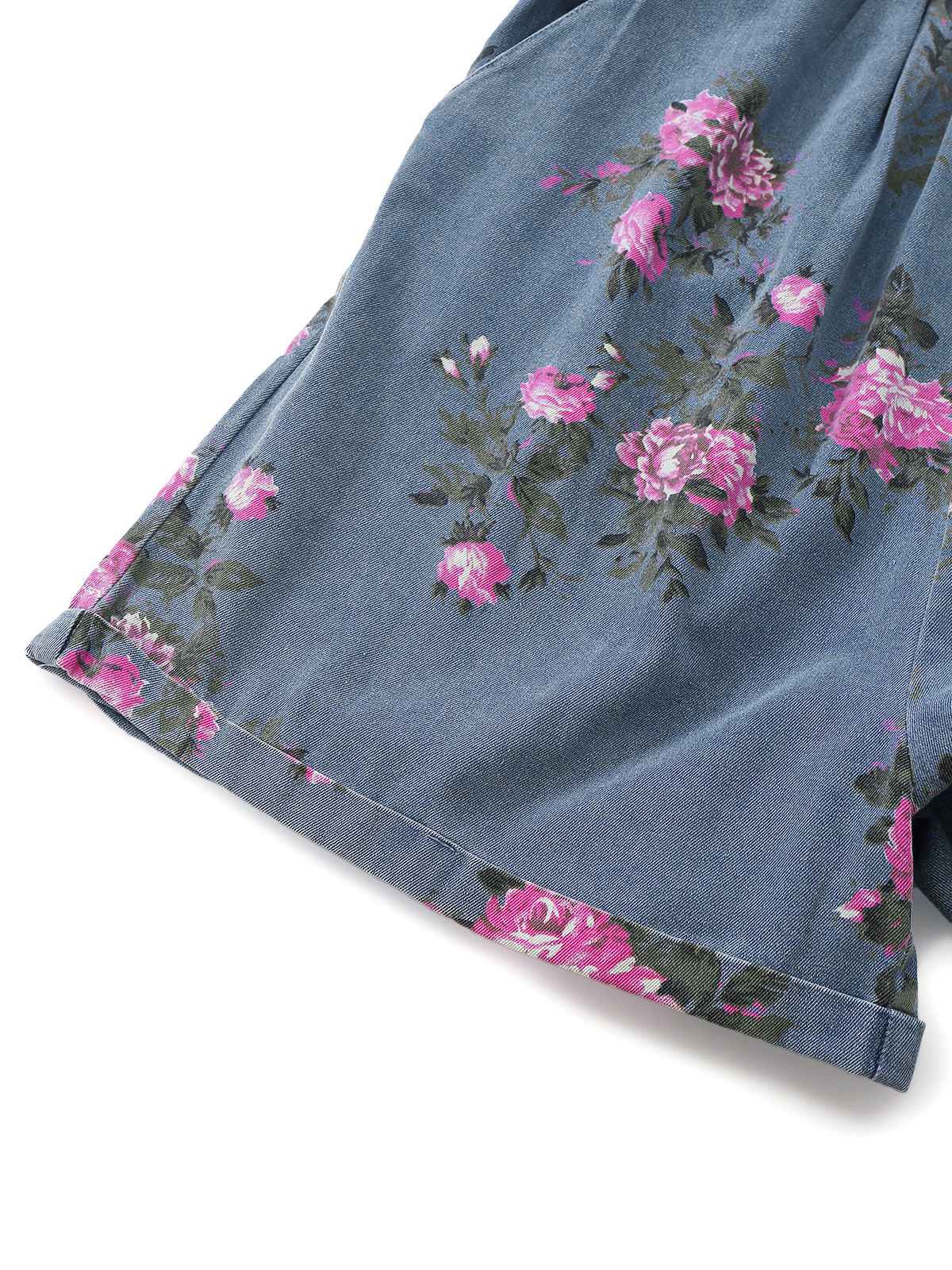 Blau 1960er Jeansstoff Blumen Breit Träger Romper - Image 5