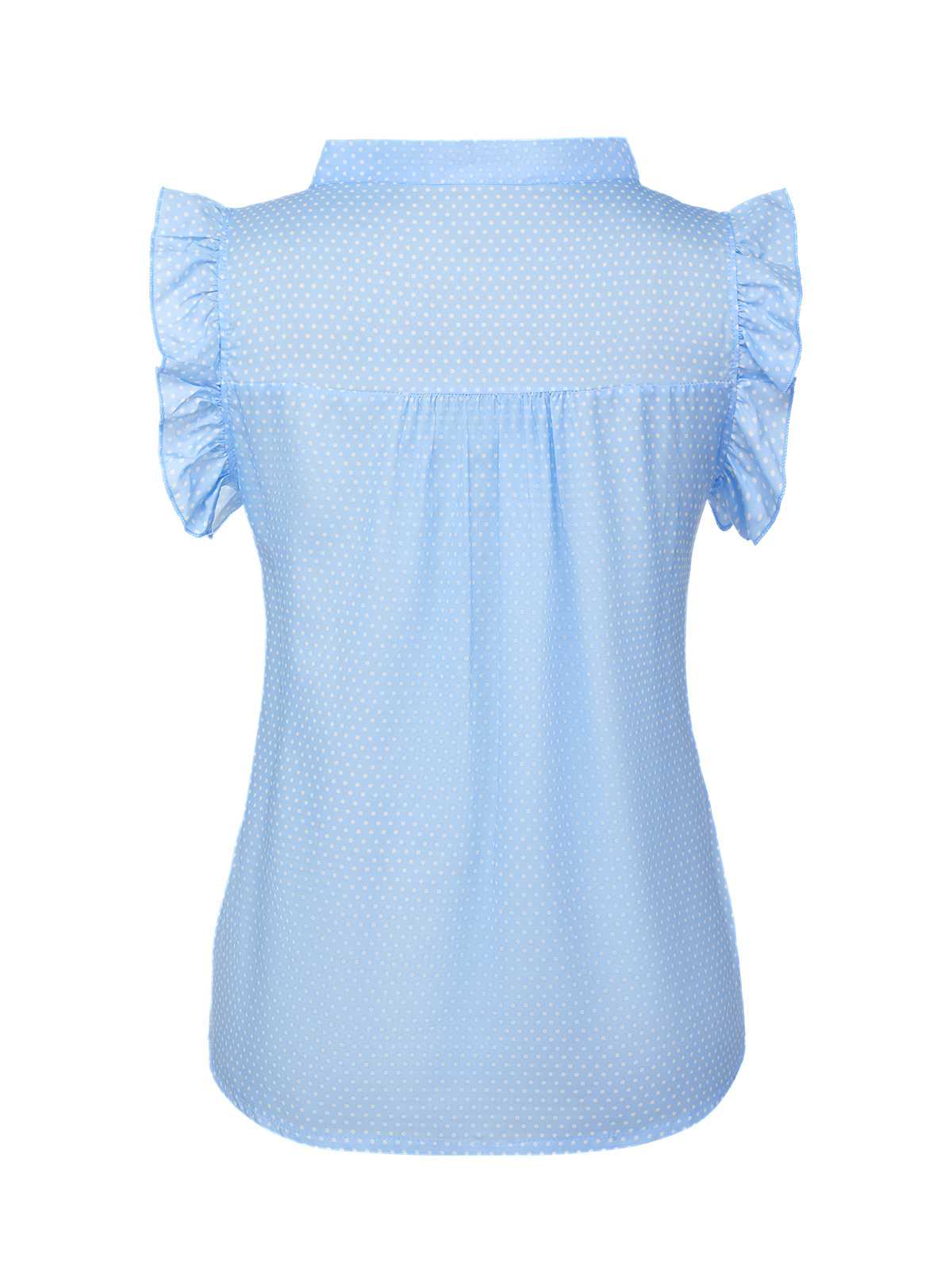 Blau 1960er Krawattenhals Polka Dots Rüschen Bluse - Image 3