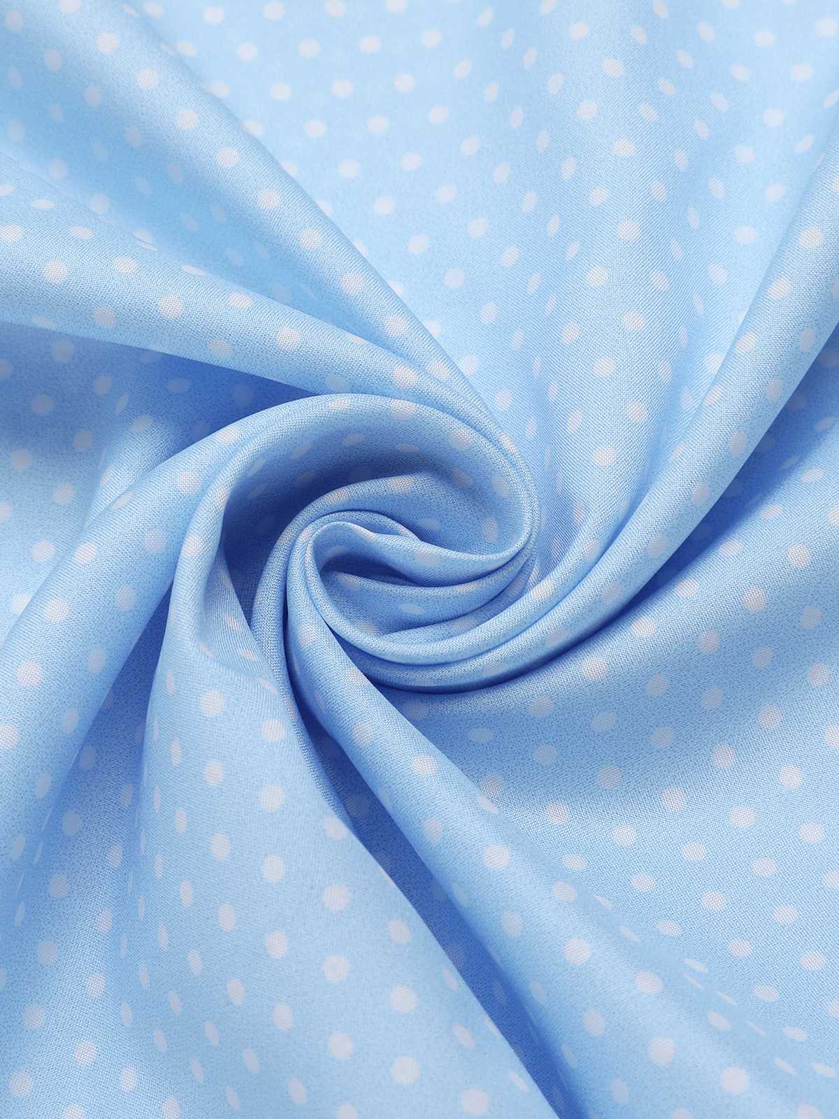 Blau 1960er Krawattenhals Polka Dots Rüschen Bluse - Image 4