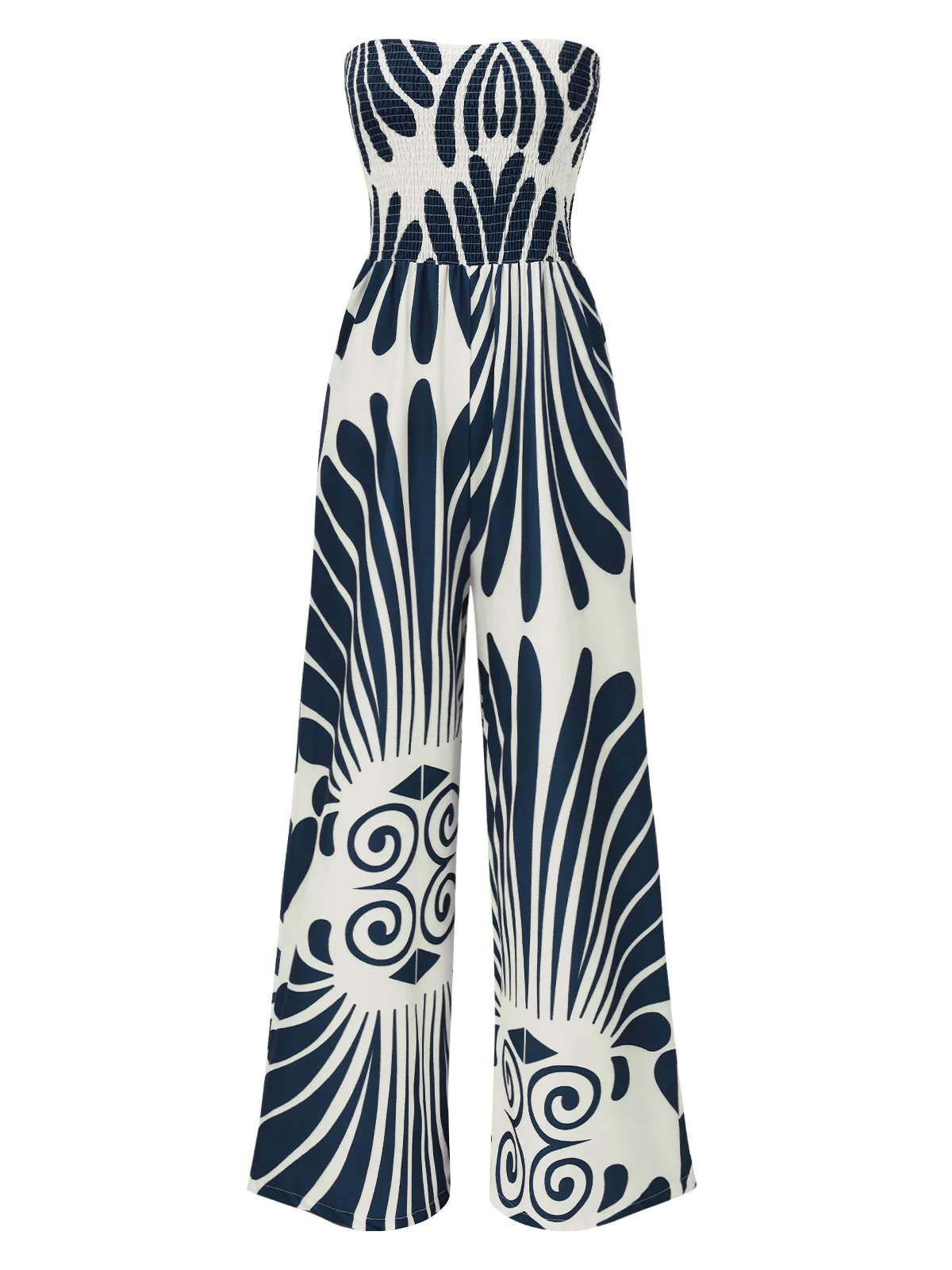 Blau 1960er Pflanzen Schulterfrei Weites-Bein Jumpsuit - Image 2