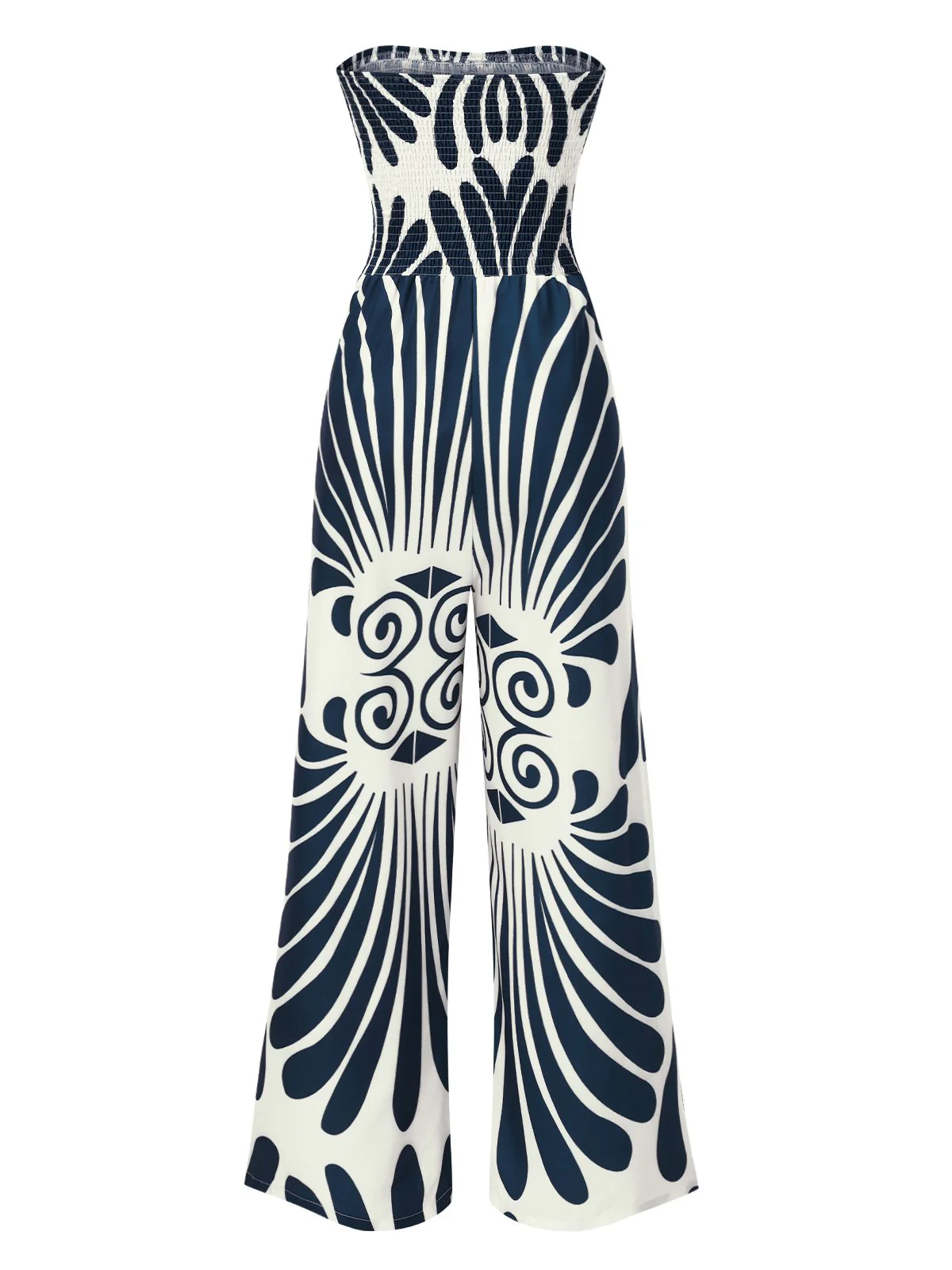 Blau 1960er Pflanzen Schulterfrei Weites-Bein Jumpsuit - Image 3