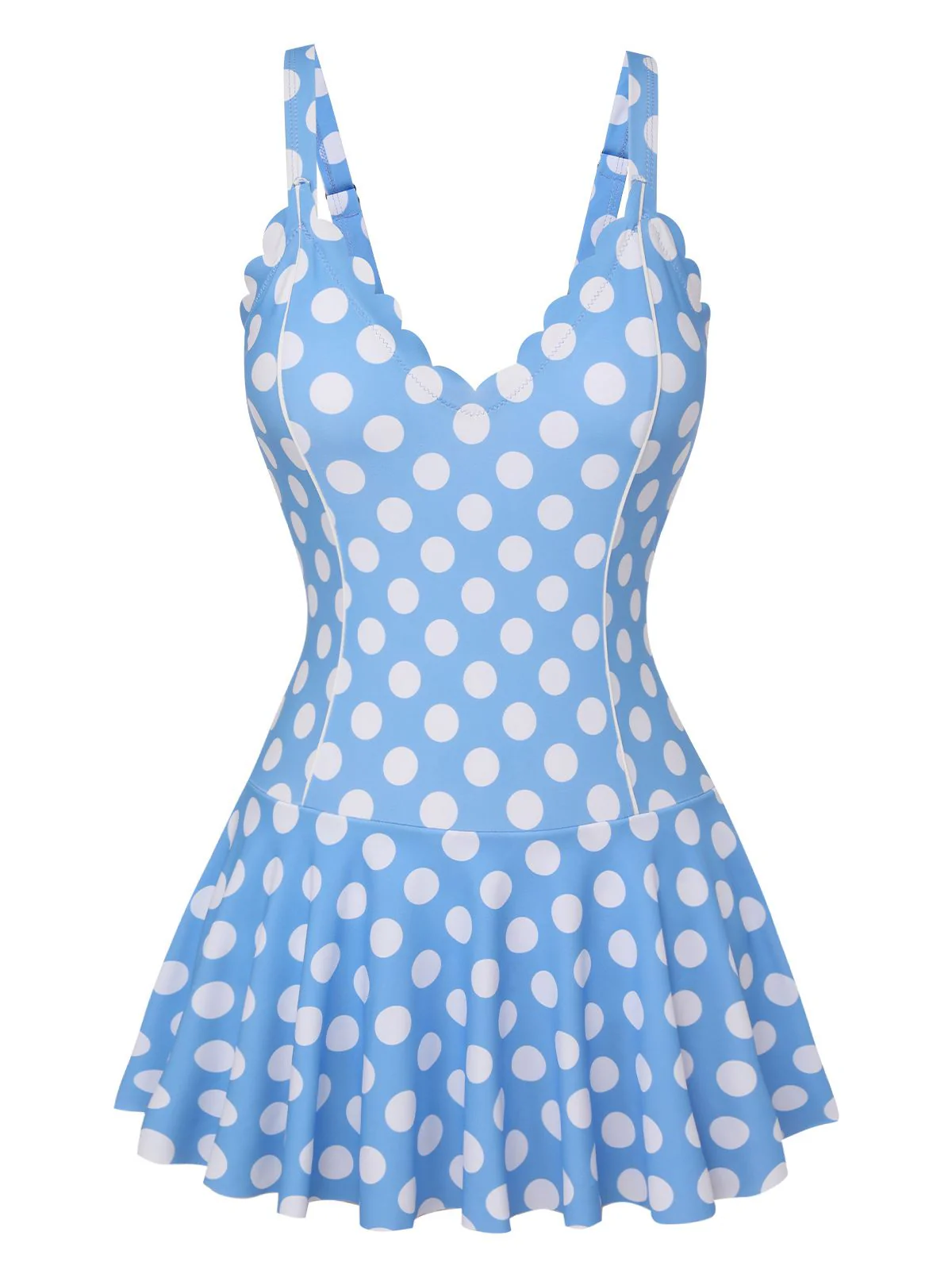 Blau 1960er Polka Dot Blütenblatthals Badeanzug - Image 3