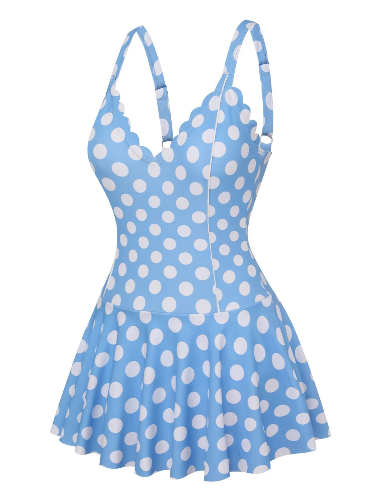 Blau 1960er Polka Dot Blütenblatthals Badeanzug - Image 4