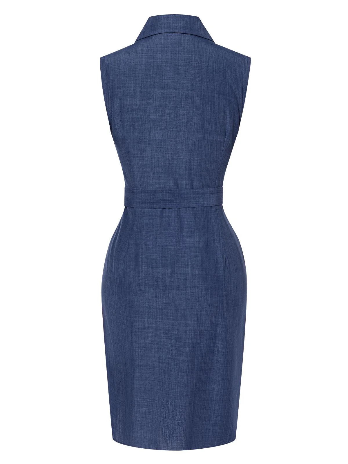 Blau 1960er Revers Ärmellos Kleid mit Gürtel - Image 3