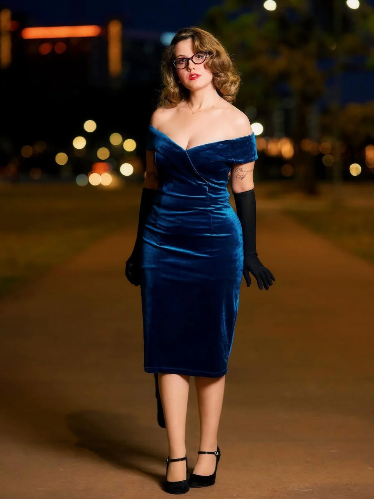 Blau 1960er Schulterfrei Pencil Kleid - Image 2
