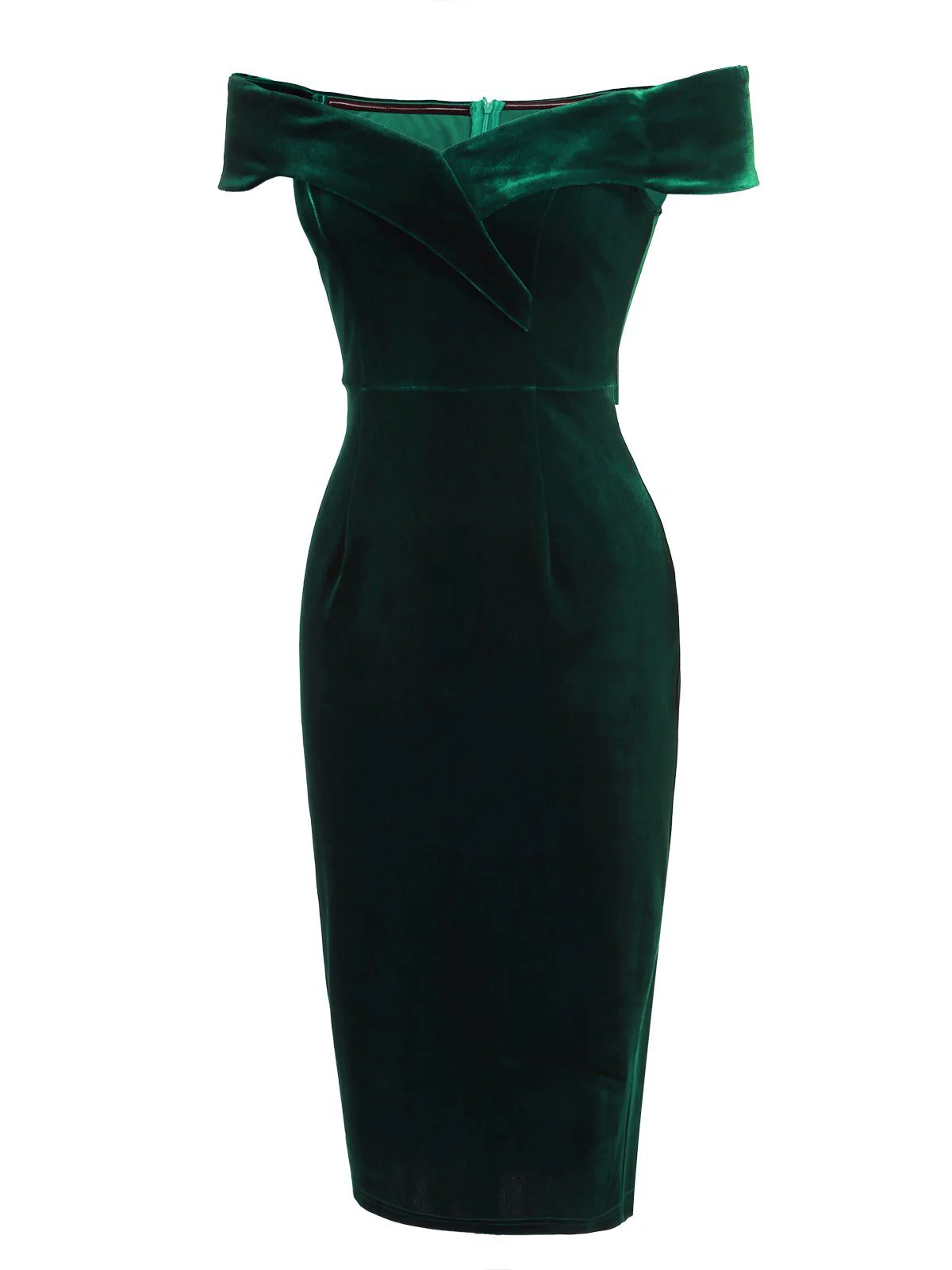 Grün 1960ER SCHULTERFREIES, FIGURBETONTES SAMTKLEID - Image 8