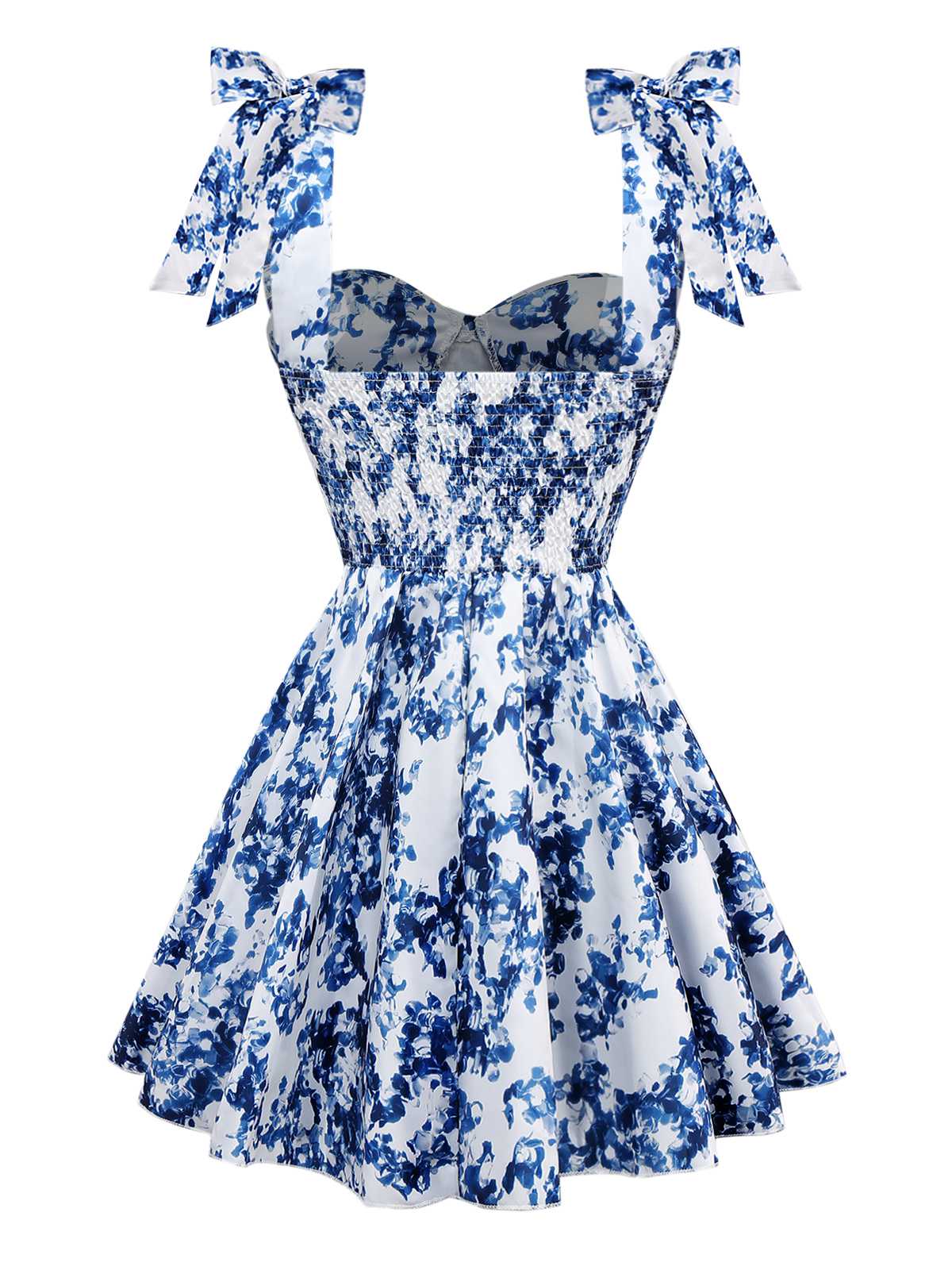 Blau 1960er Schulterkrawatte Blumen Skater Kleid - Image 2
