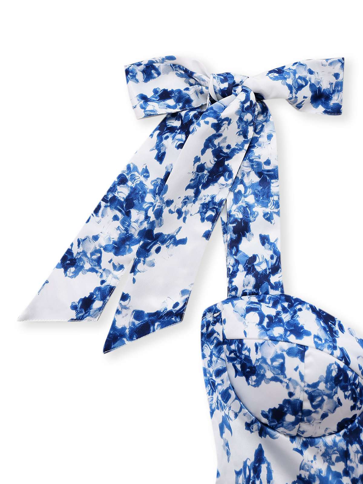 Blau 1960er Schulterkrawatte Blumen Skater Kleid - Image 5