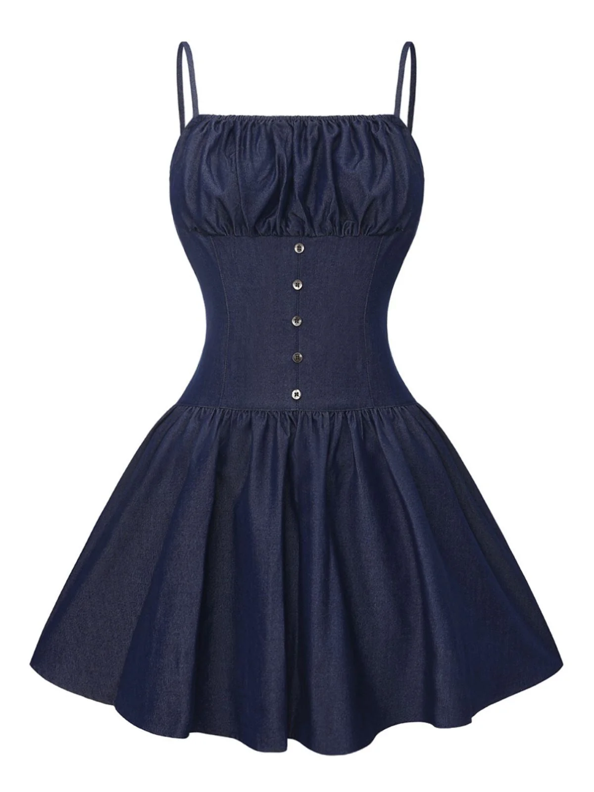 Blau 1960er Spaghetti Träger Gerafft Mini Kleid - Image 2