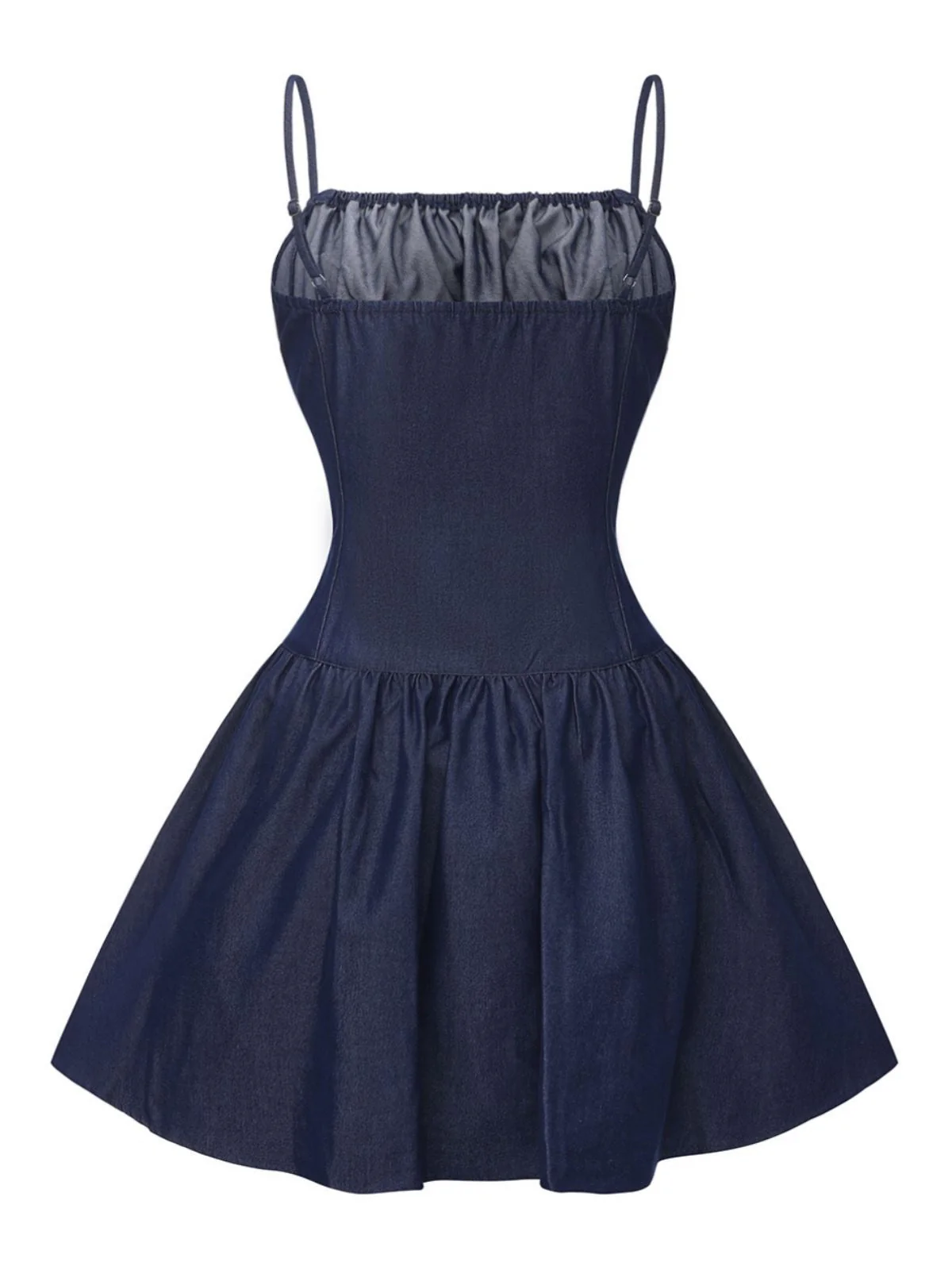 Blau 1960er Spaghetti Träger Gerafft Mini Kleid - Image 3