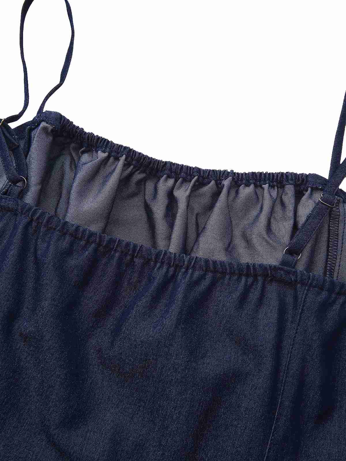 Blau 1960er Spaghetti Träger Gerafft Mini Kleid - Image 5