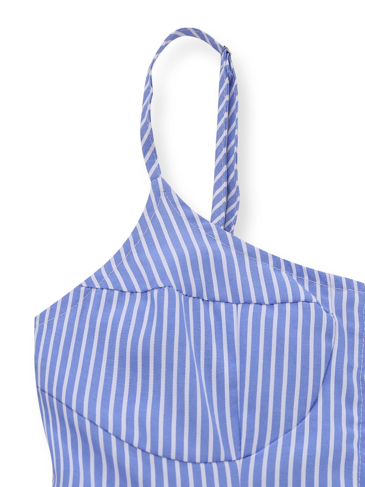 Blau 1960er Streifen Knöpfe Spaghetti Träger A-Linie Kleid - Image 4