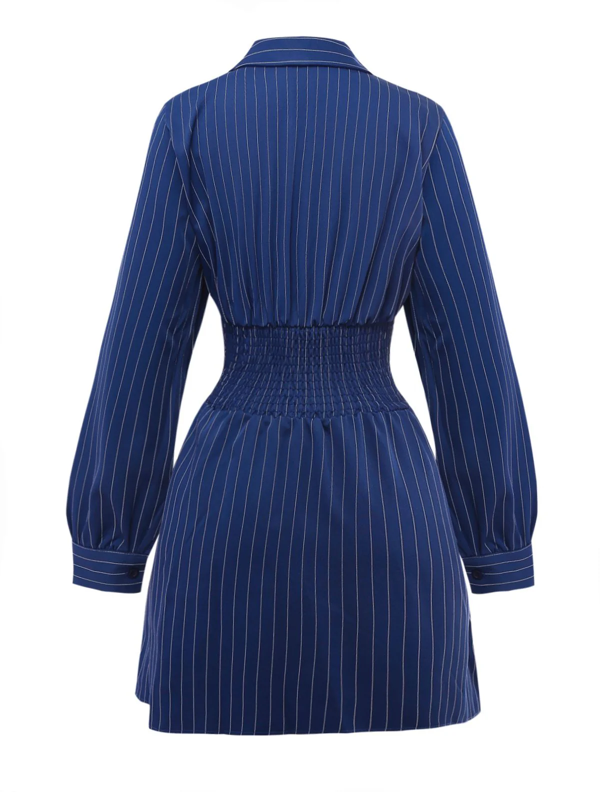Blau 1960er V-Ausschnitt Wickeln Streifen Hemd Kleid - Image 3