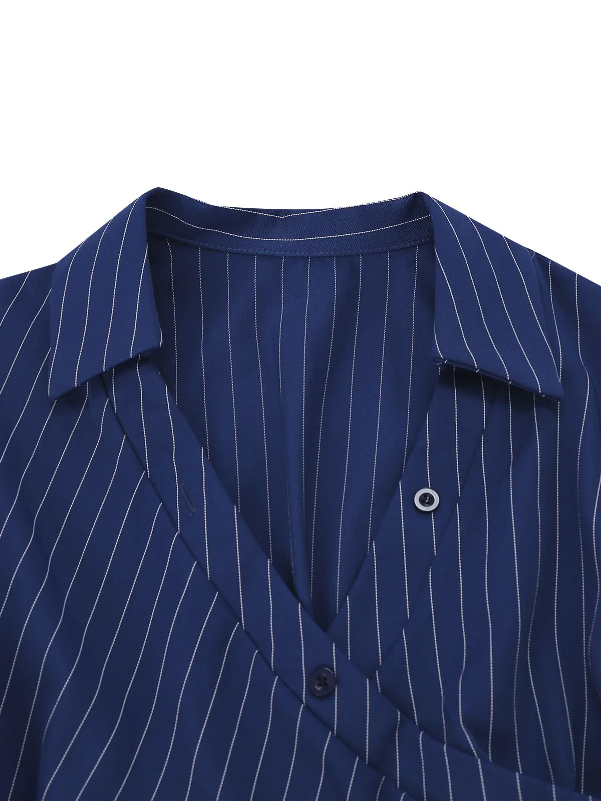 Blau 1960er V-Ausschnitt Wickeln Streifen Hemd Kleid - Image 5