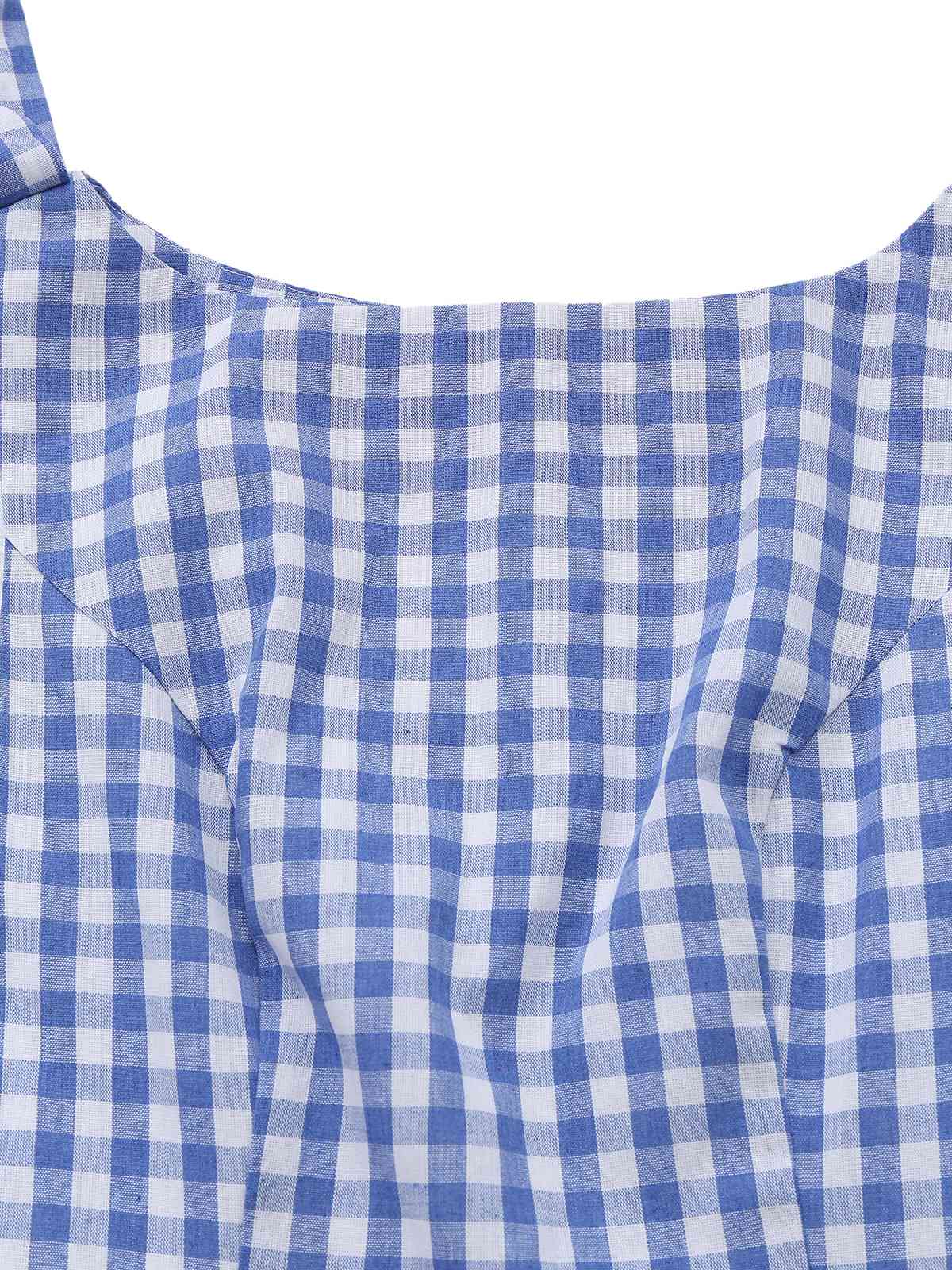 Blau 1960er Vichy Kariert Schulterbindung Empire Kleid - Image 4