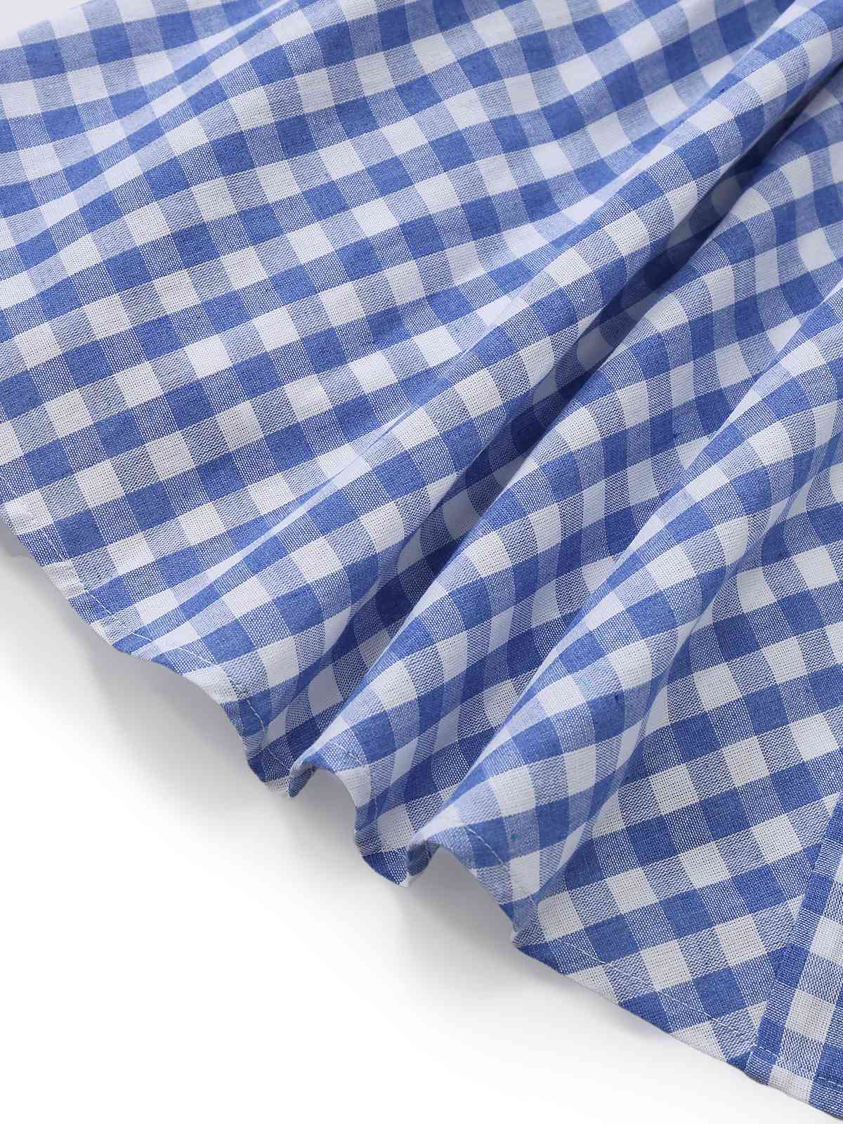 Blau 1960er Vichy Kariert Schulterbindung Empire Kleid - Image 6