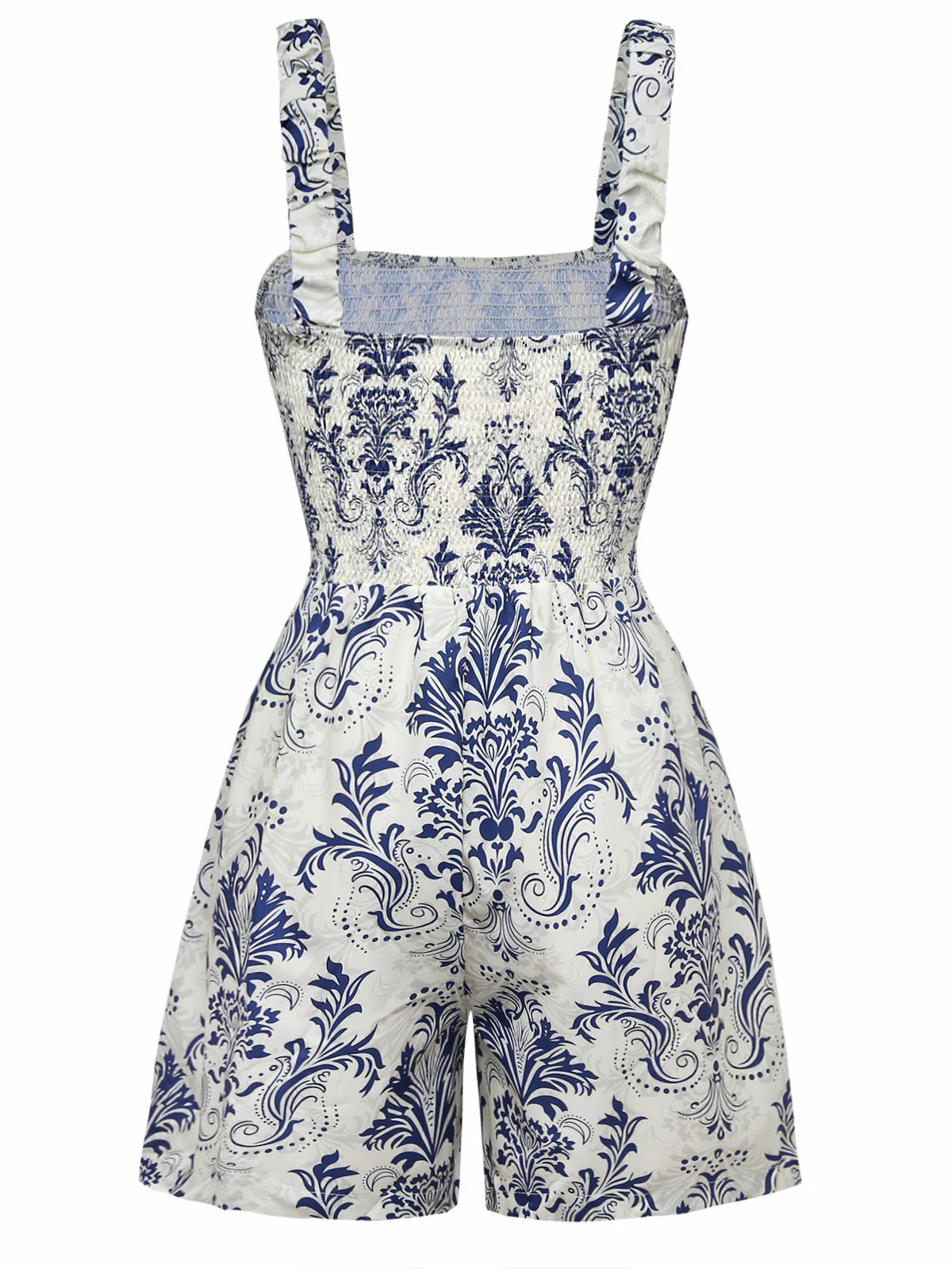 Blau 1970er Barock Gesmokt Träger Romper - Image 3