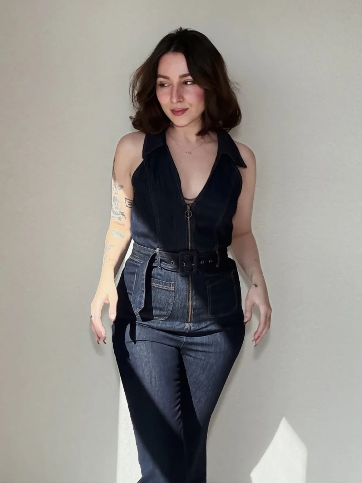 Blau 1970er Baumwolle Denim Ausgestellter Jumpsuit - Image 2