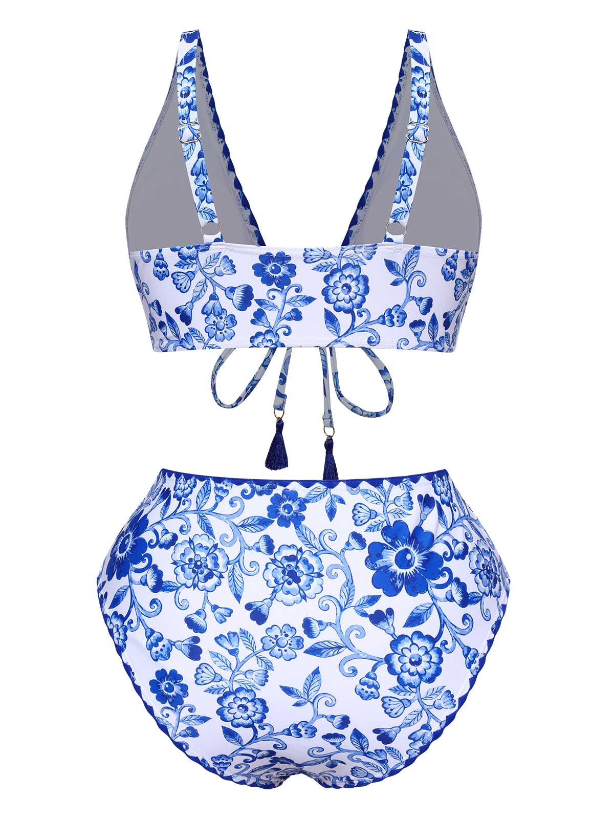 Blau 1970er Blumen Hohe Taille Badeanzug - Image 2