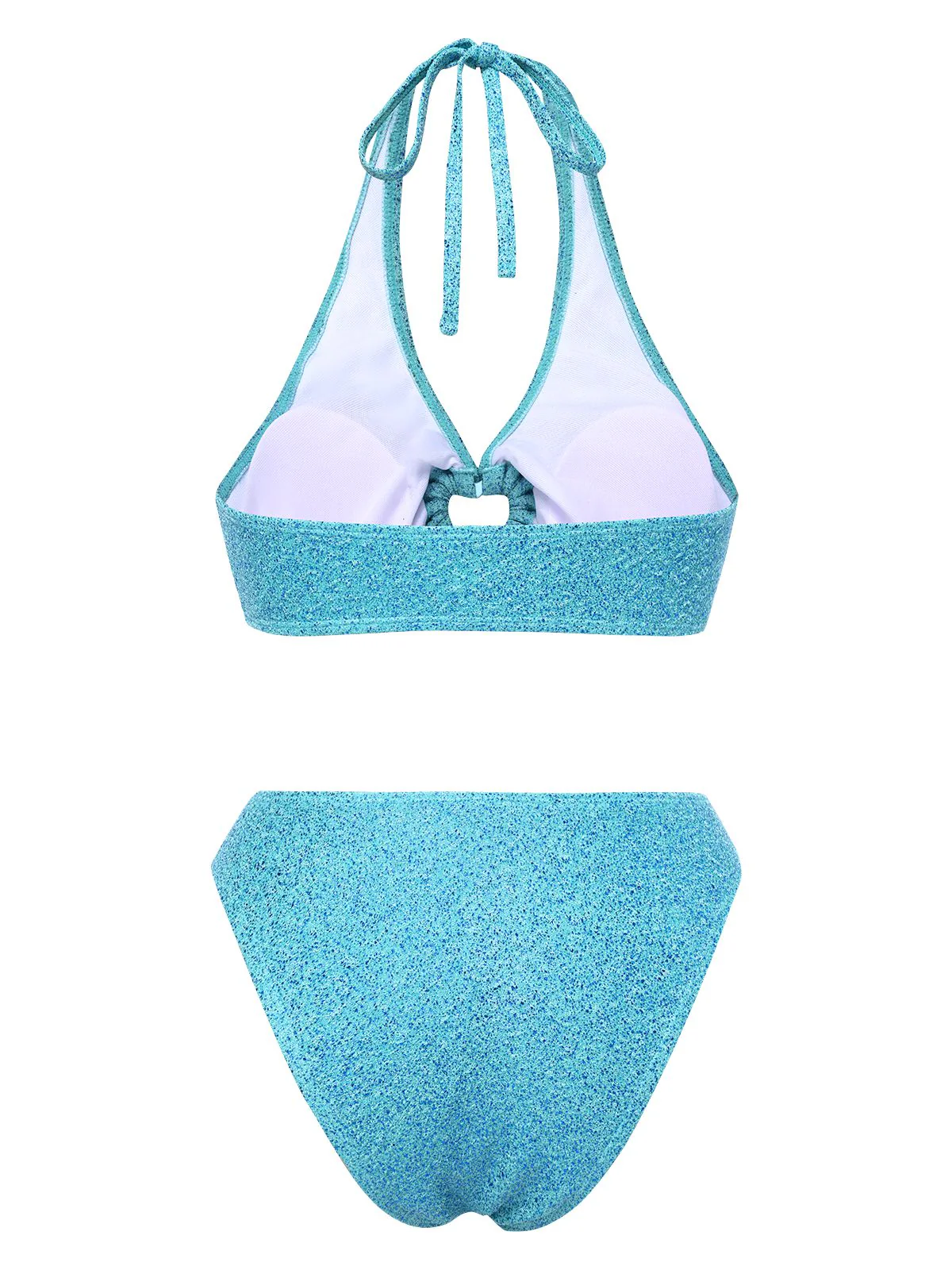 Blau 1970er Glitzer Herz Hohl Bikini Set - Image 3
