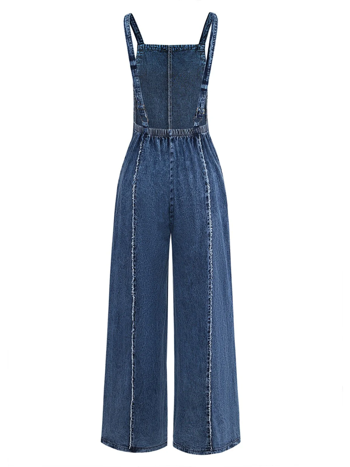Blau 1970er Jeansstoff Weites Bein Overalls Ausgefranst Jumpsuit - Image 3