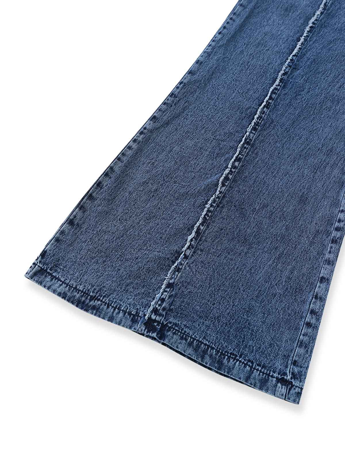 Blau 1970er Jeansstoff Weites Bein Overalls Ausgefranst Jumpsuit - Image 4