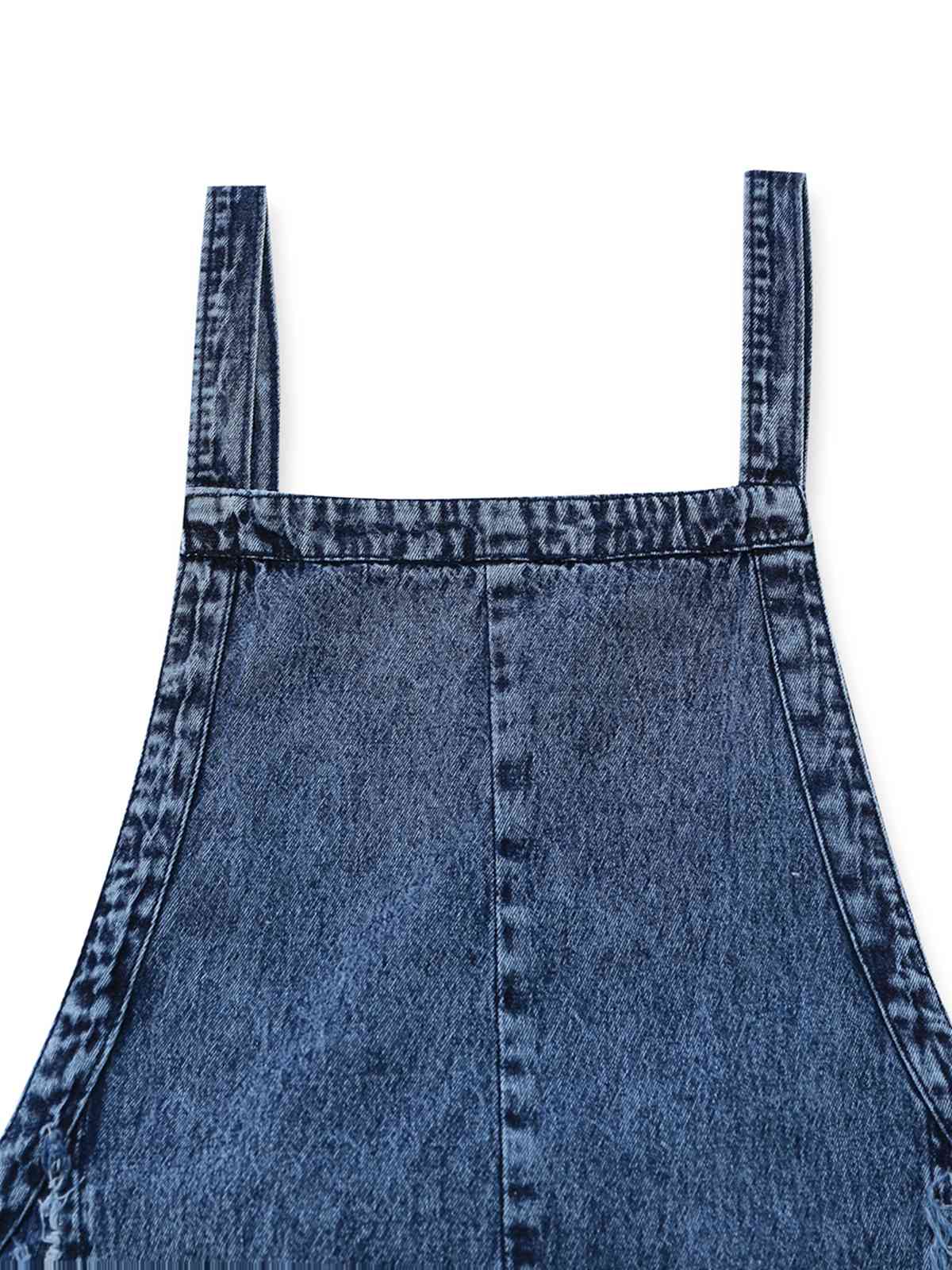 Blau 1970er Jeansstoff Weites Bein Overalls Ausgefranst Jumpsuit - Image 6