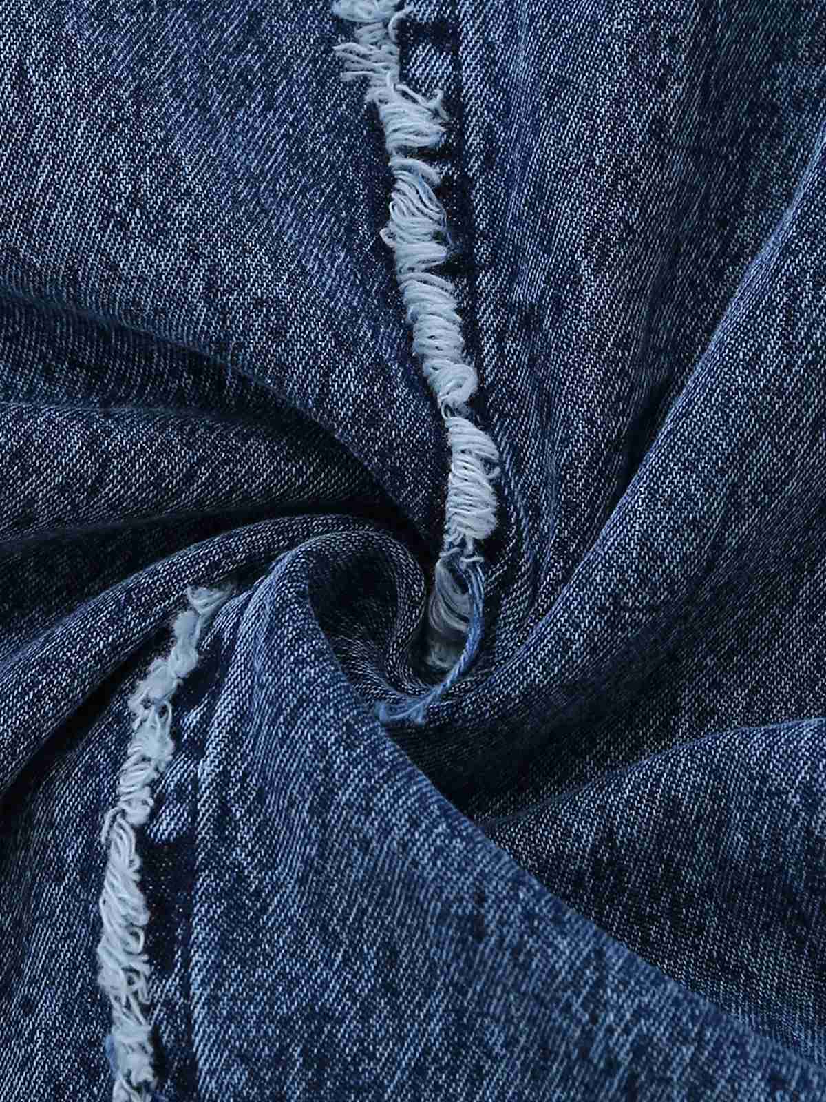 Blau 1970er Jeansstoff Weites Bein Overalls Ausgefranst Jumpsuit - Image 7