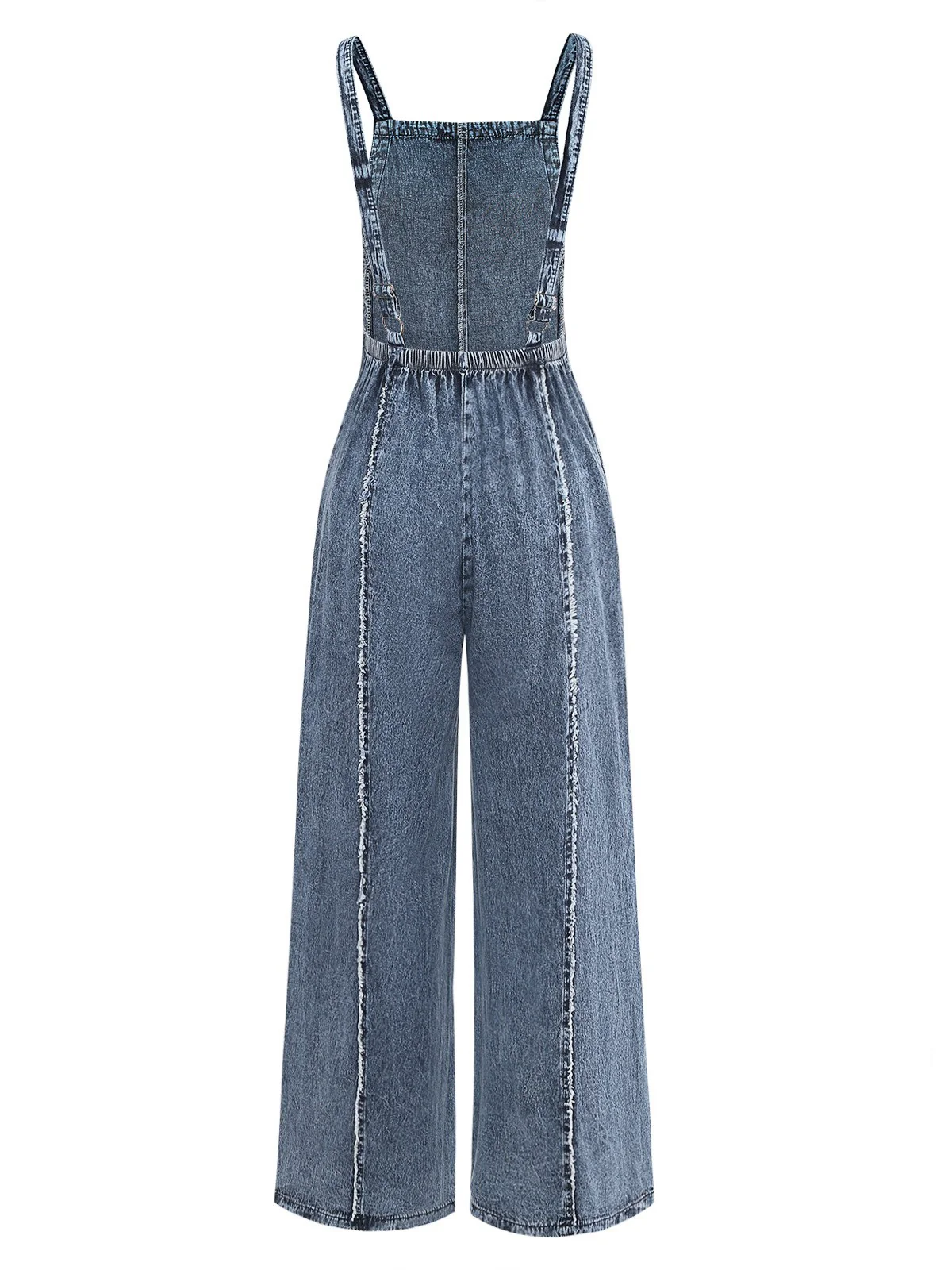 Blau 1970er Jeansstoff Weites Bein Overalls Ausgefranst Jumpsuit - Image 9