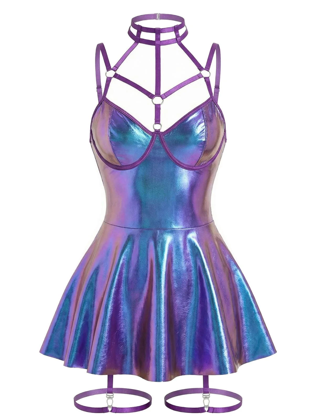 Blau 1970er Lackleder Halter Laser Slip Nachthemd - Image 2
