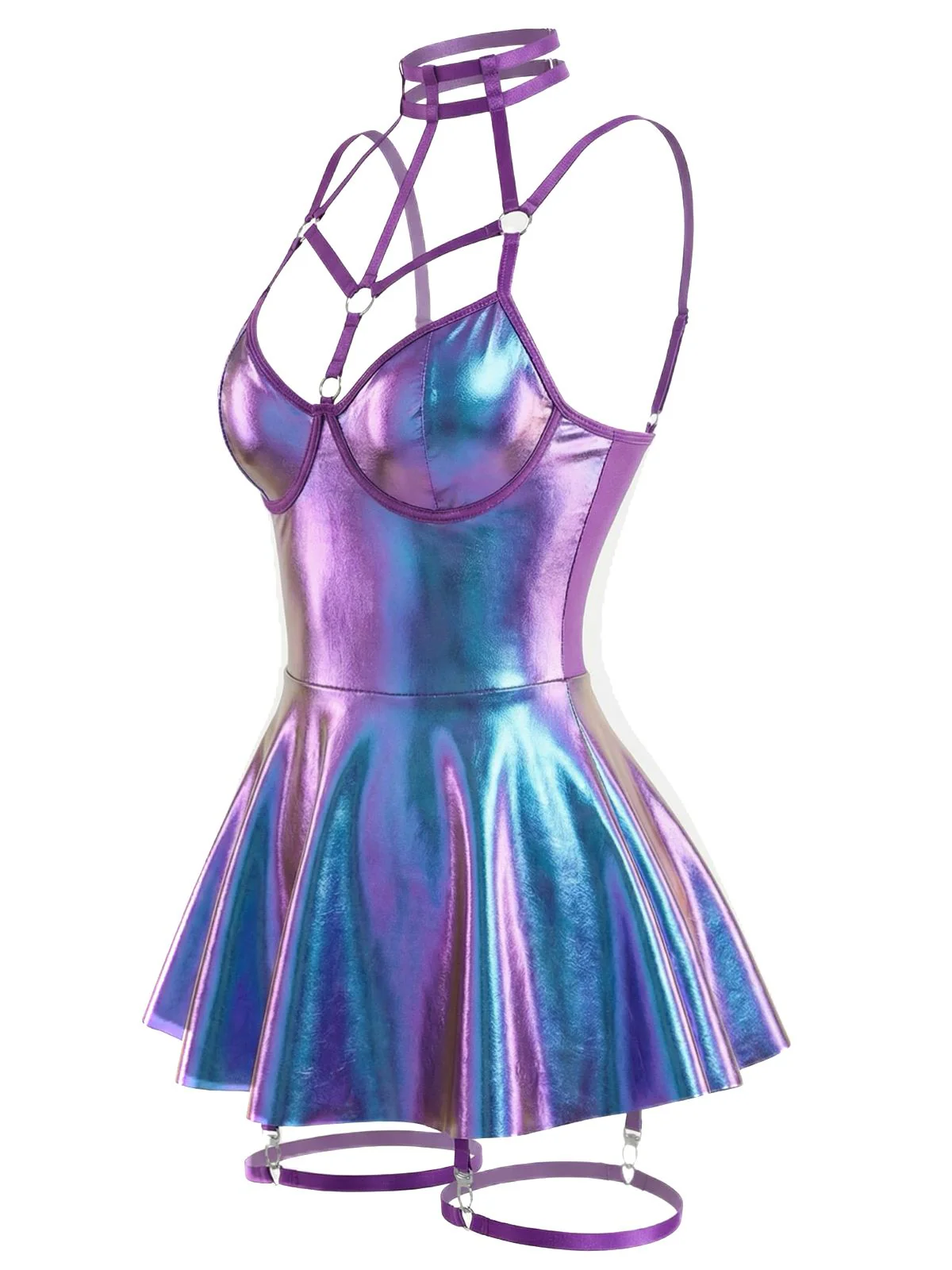 Blau 1970er Lackleder Halter Laser Slip Nachthemd - Image 3