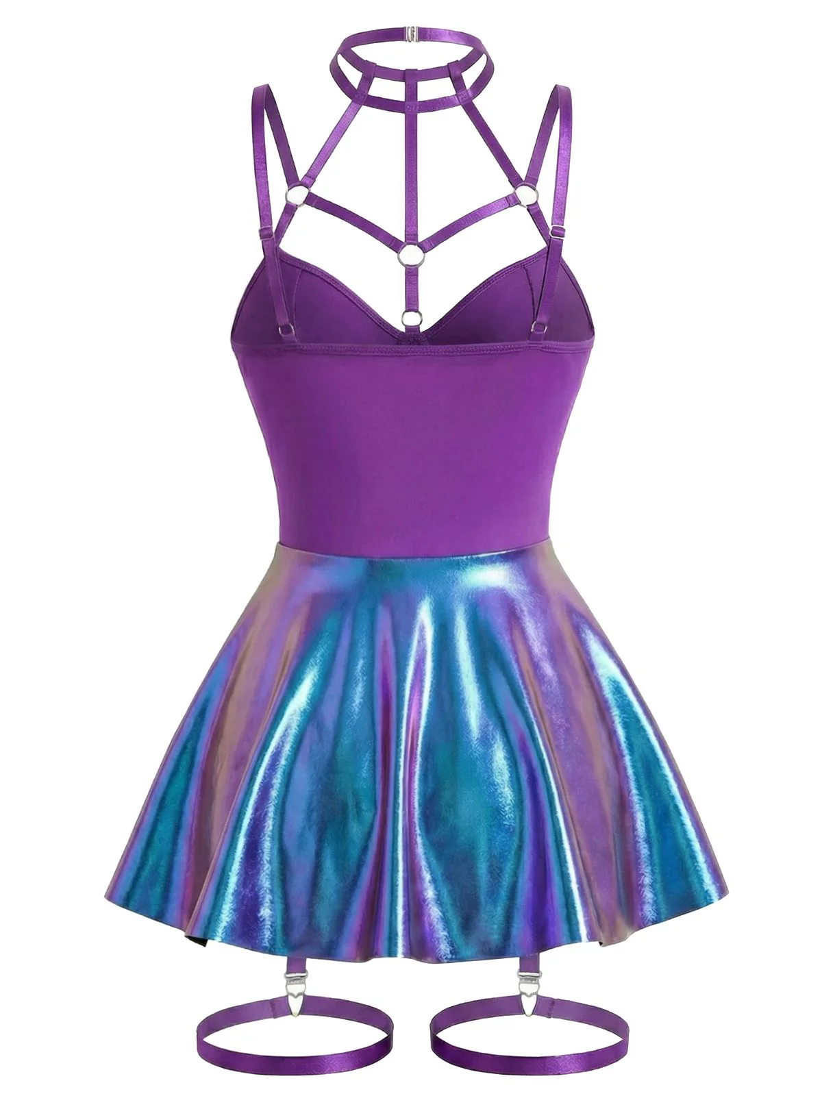 Blau 1970er Lackleder Halter Laser Slip Nachthemd - Image 4