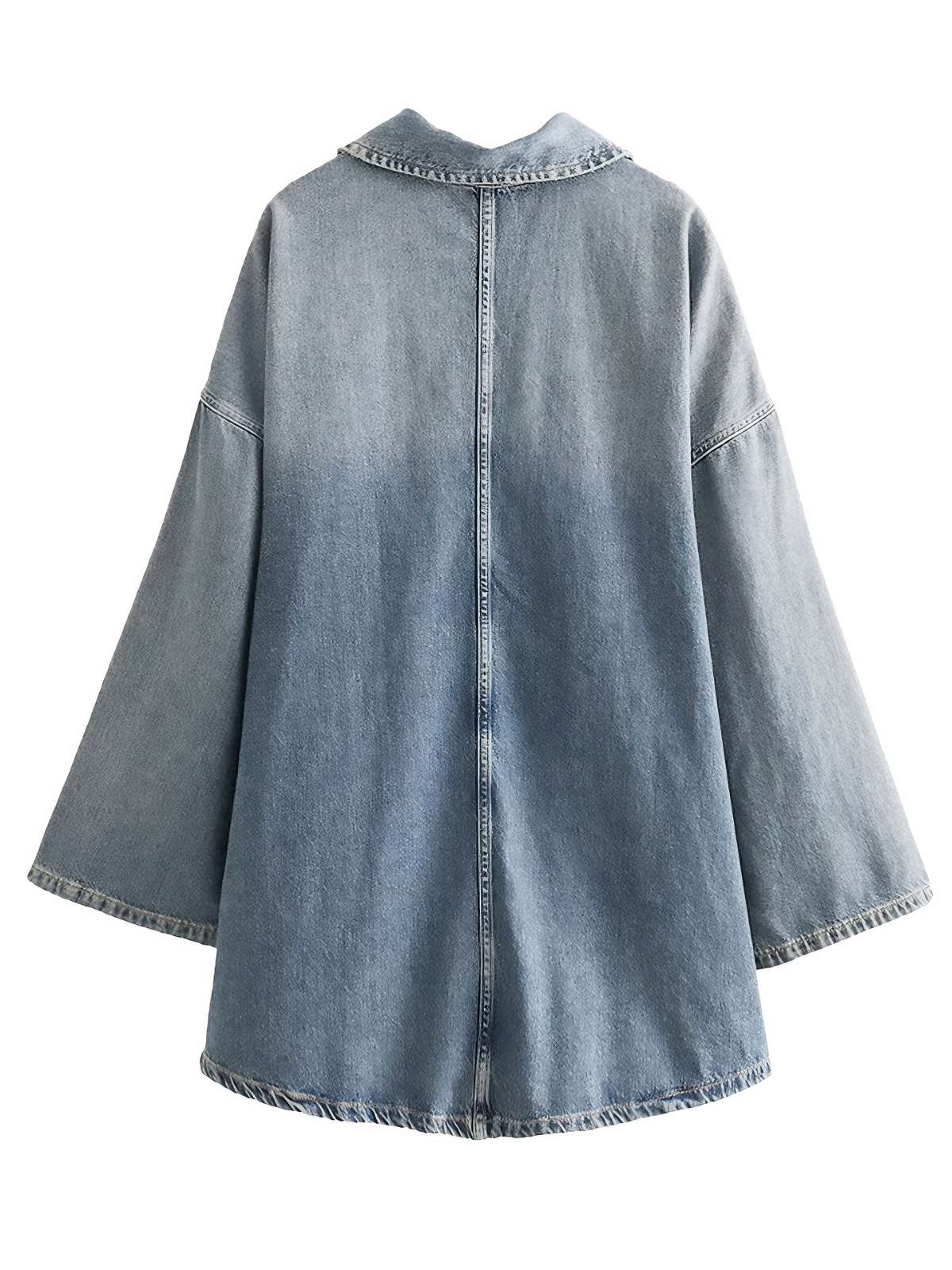 Blau 1970er Loose Revers Denim Kleid - Image 2