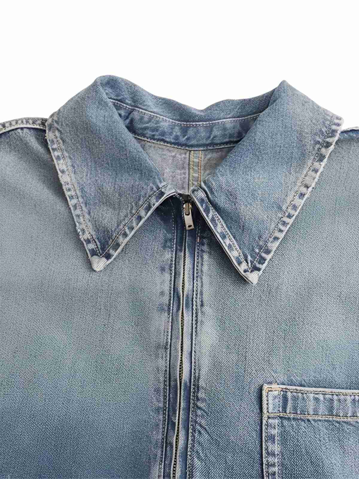 Blau 1970er Loose Revers Denim Kleid - Image 3