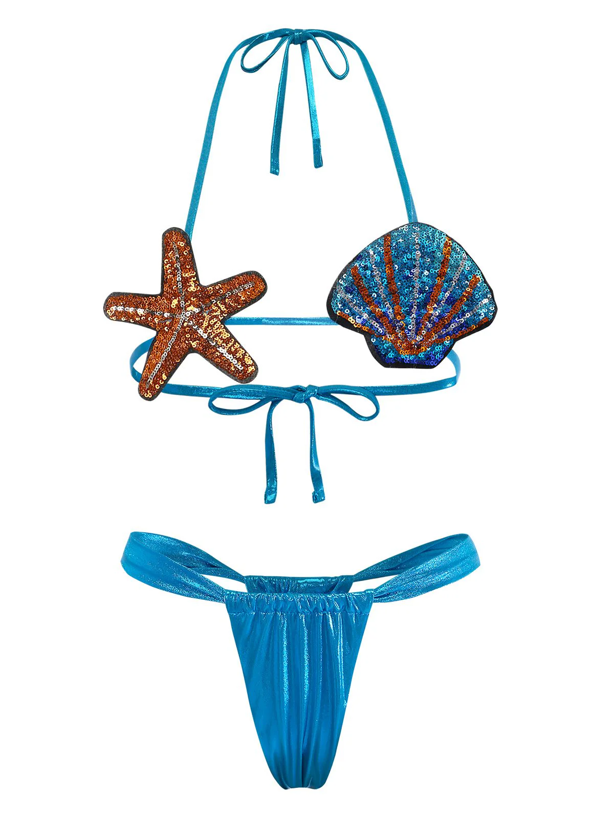 Blau 1970er Muschel & Seestern Bikini Set - Image 2