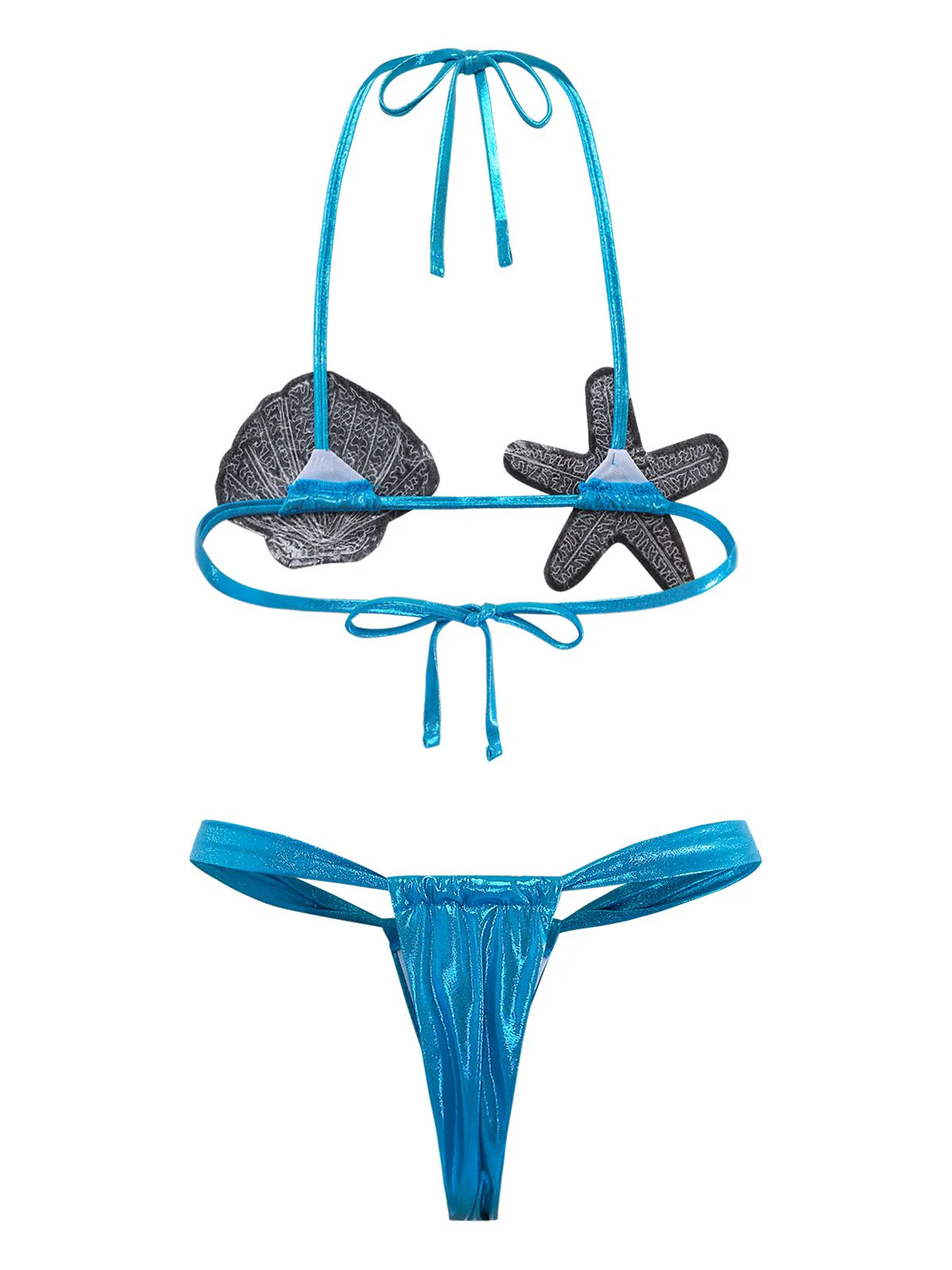 Blau 1970er Muschel & Seestern Bikini Set - Image 3