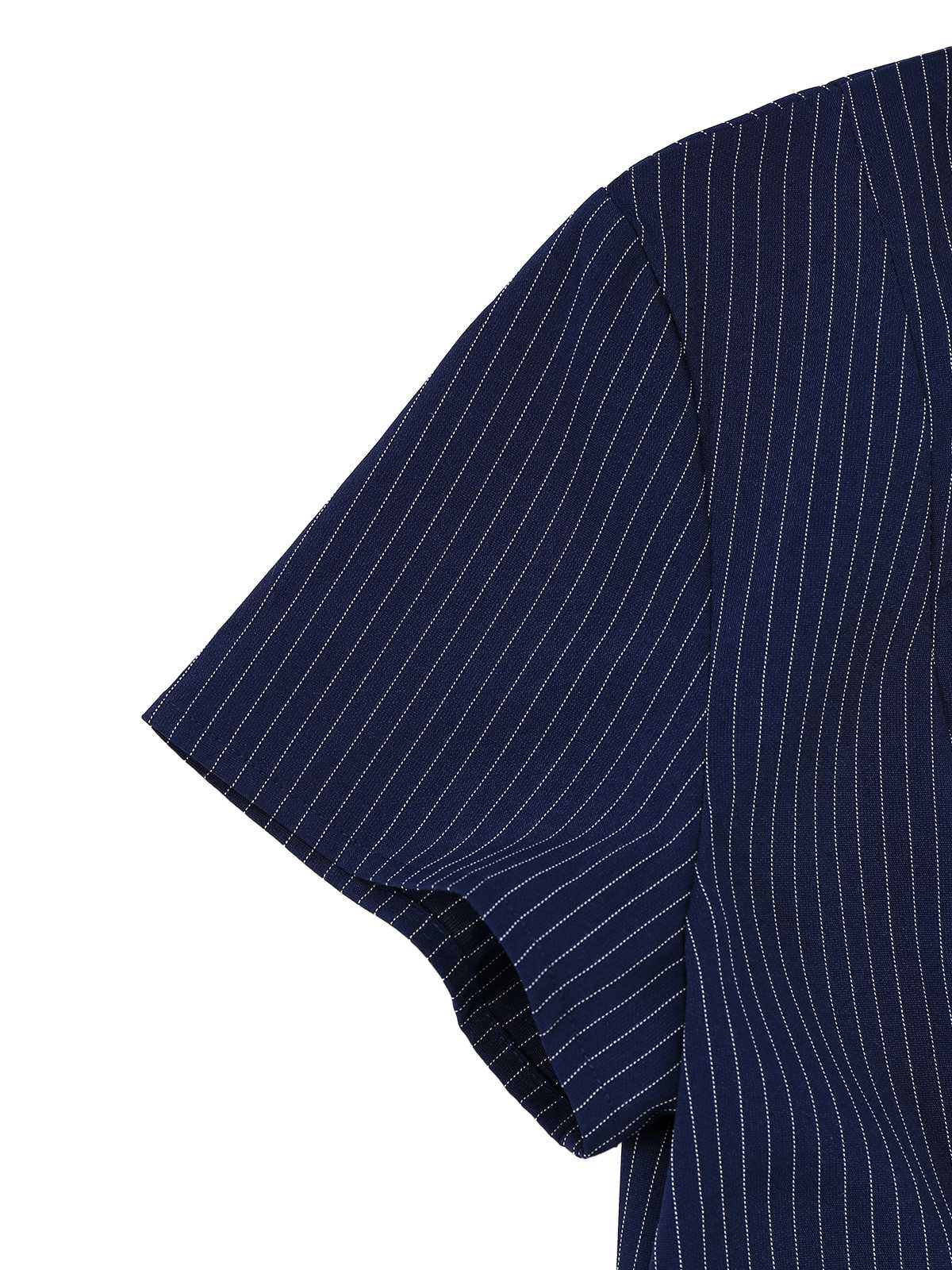 [Vorverkauf] Blau 1970er Nadelstreifen Plissiertes Hemd Kragen Kleid - Image 7