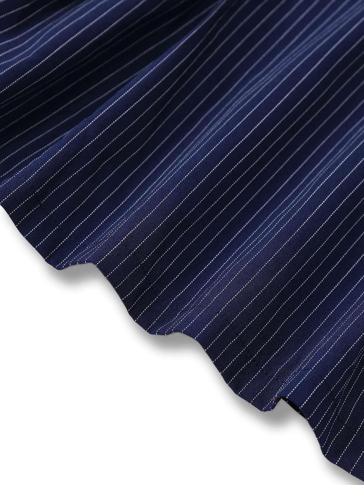 [Vorverkauf] Blau 1970er Nadelstreifen Plissiertes Hemd Kragen Kleid - Image 8