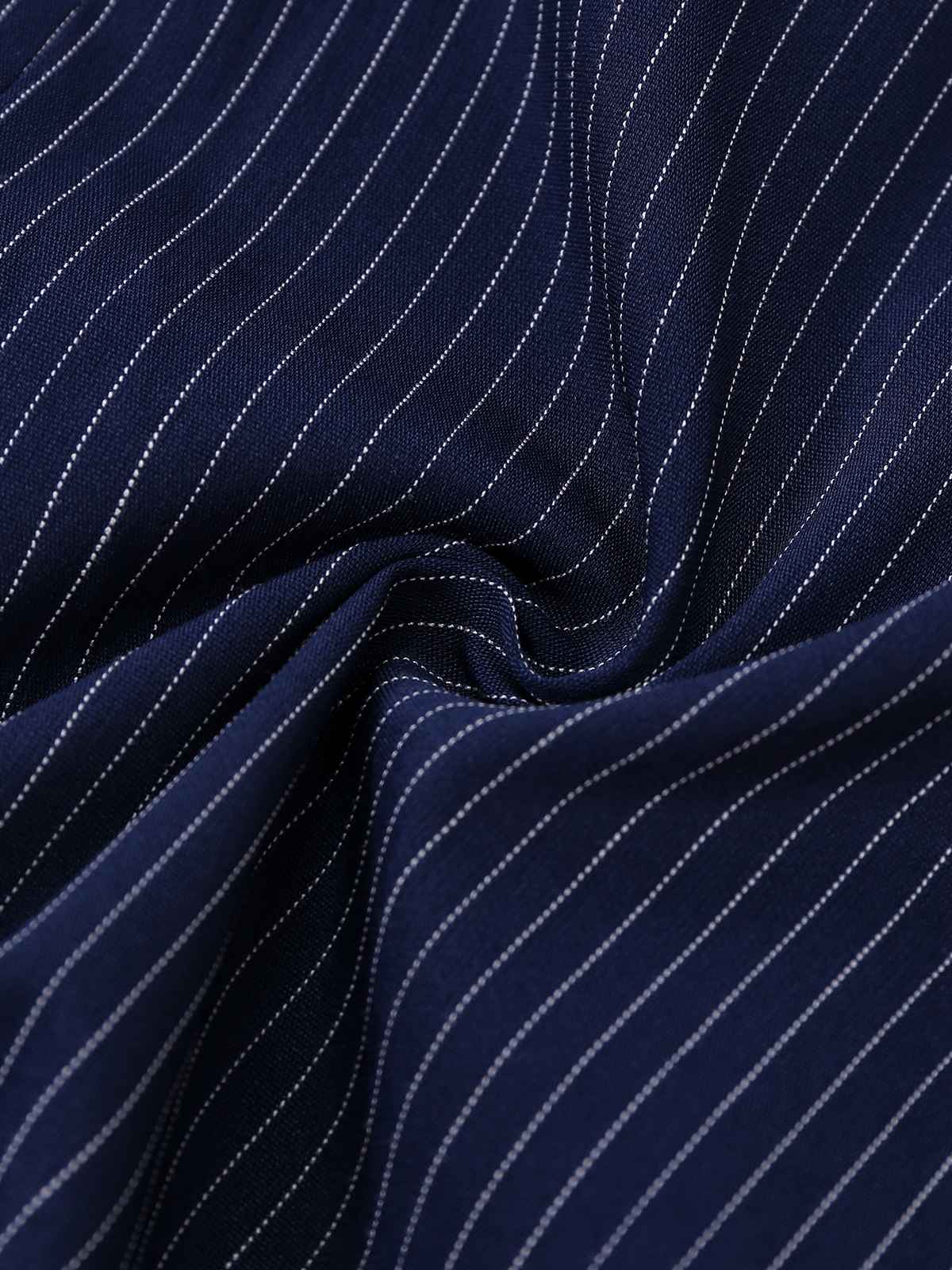 [Vorverkauf] Blau 1970er Nadelstreifen Plissiertes Hemd Kragen Kleid - Image 9