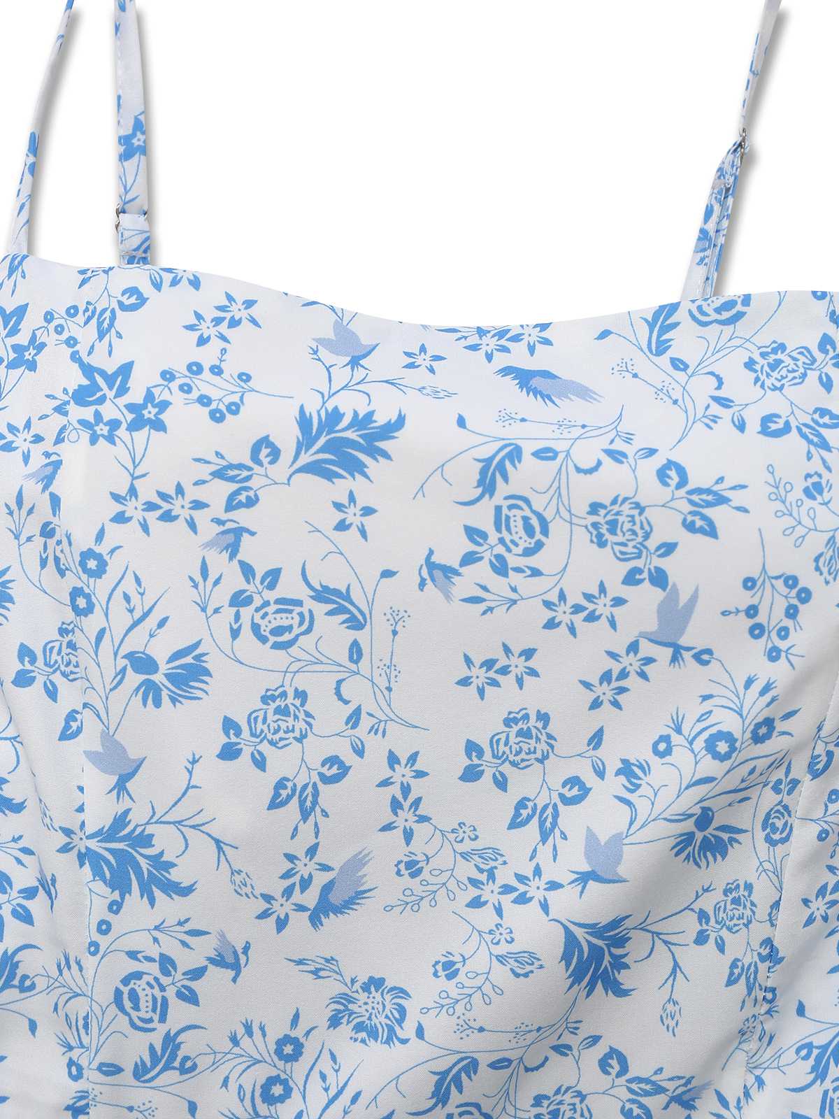 Blau 1970er Spaghetti Träger Blumen Stufenkleid - Image 3