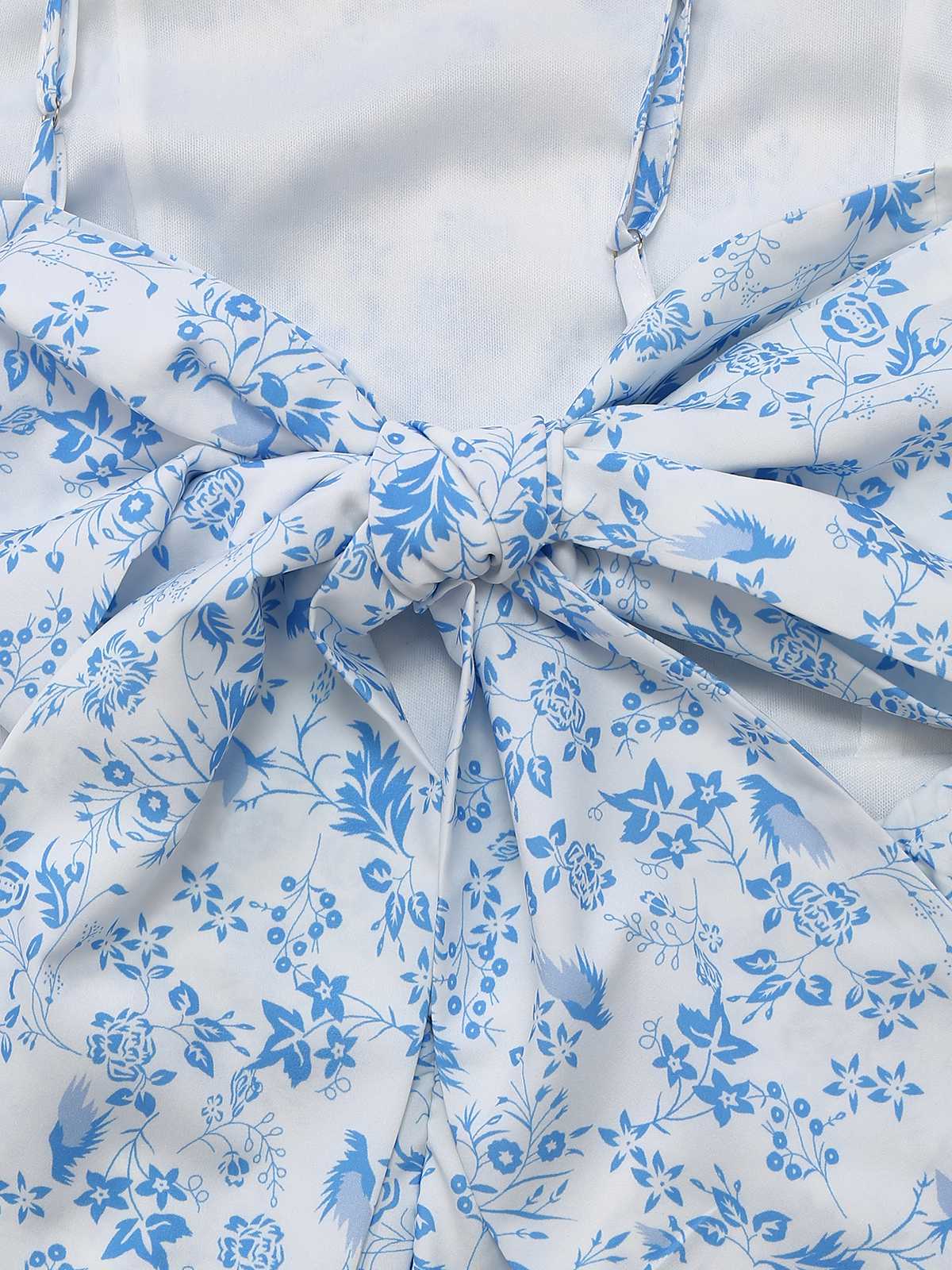 Blau 1970er Spaghetti Träger Blumen Stufenkleid - Image 6