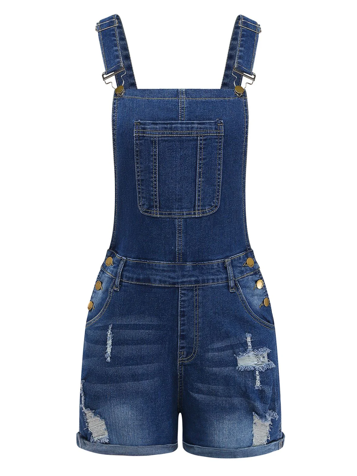 Blau 1970er Stretch Zerrissen Denim Overall Romper - Image 2