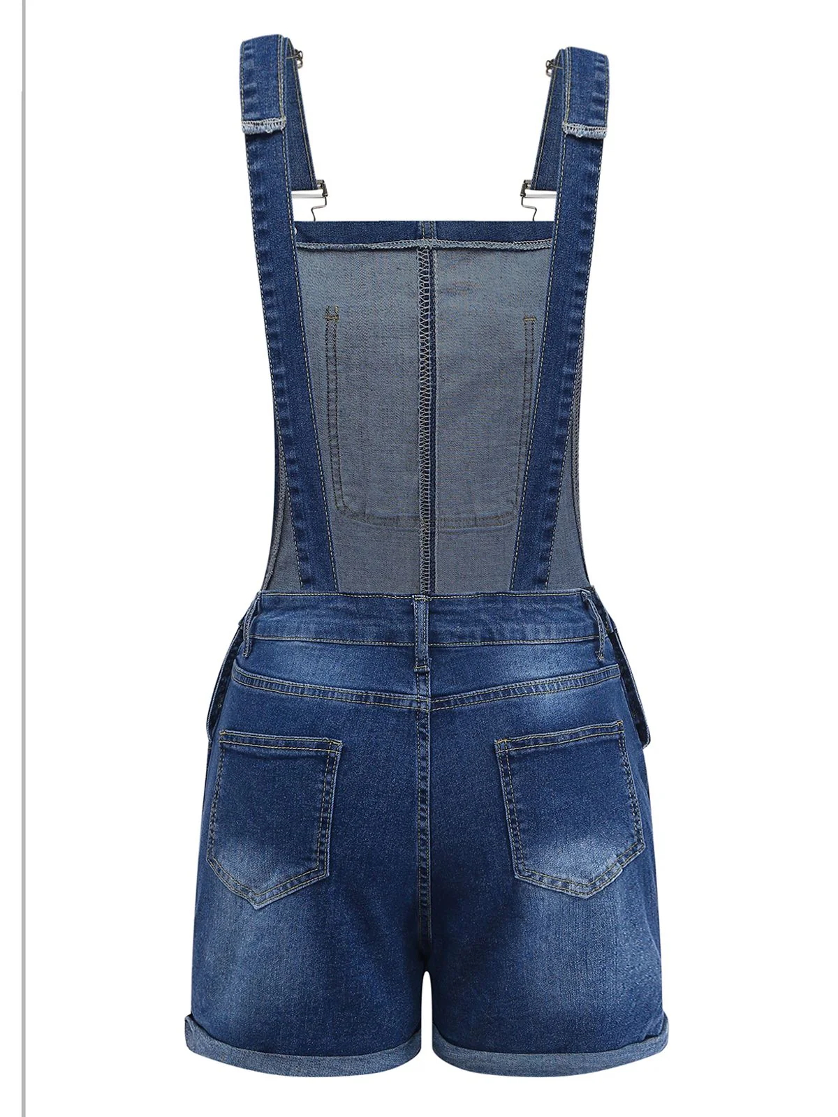 Blau 1970er Stretch Zerrissen Denim Overall Romper - Image 3