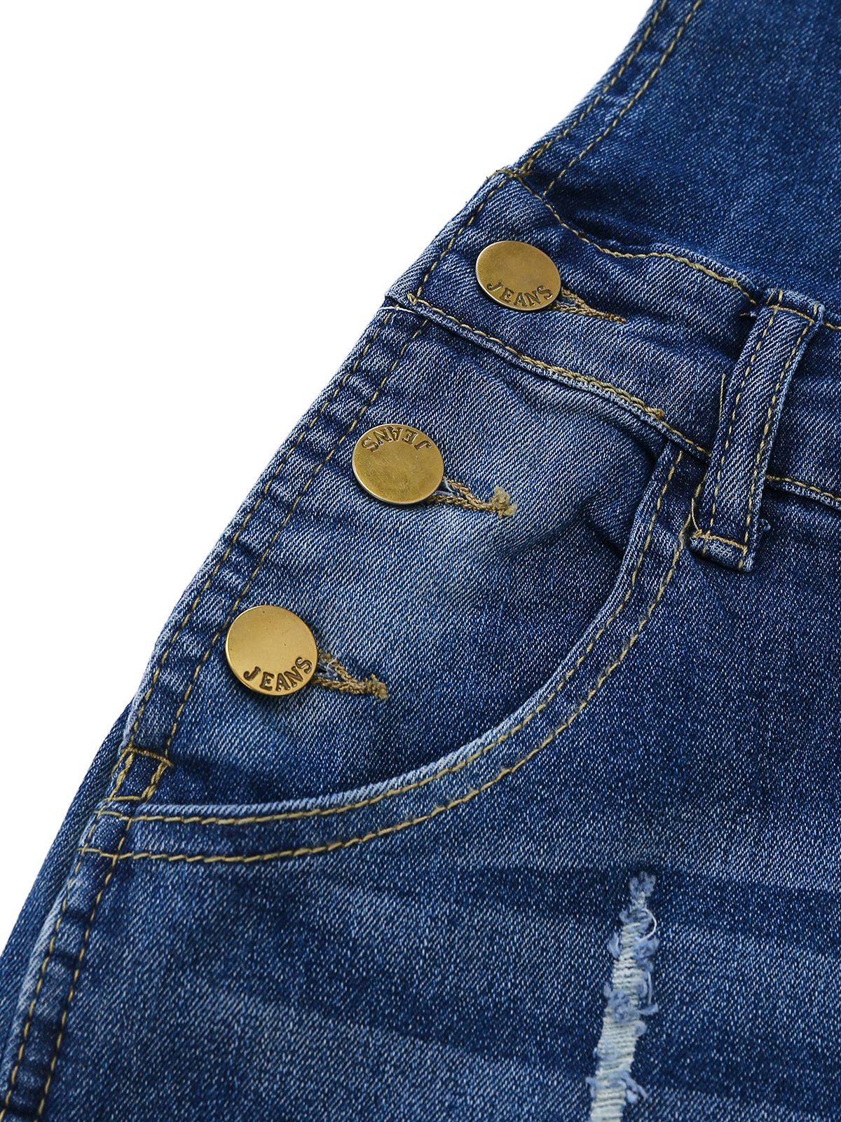Blau 1970er Stretch Zerrissen Denim Overall Romper - Image 4