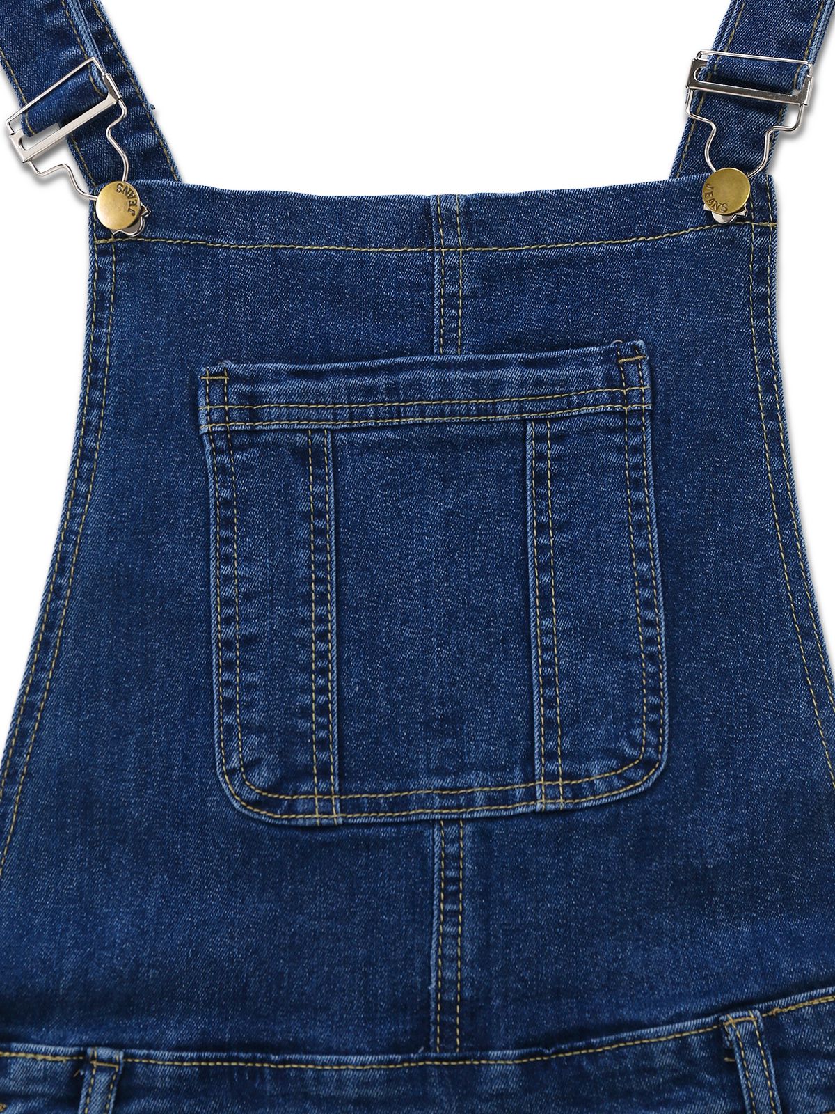 Blau 1970er Stretch Zerrissen Denim Overall Romper - Image 5